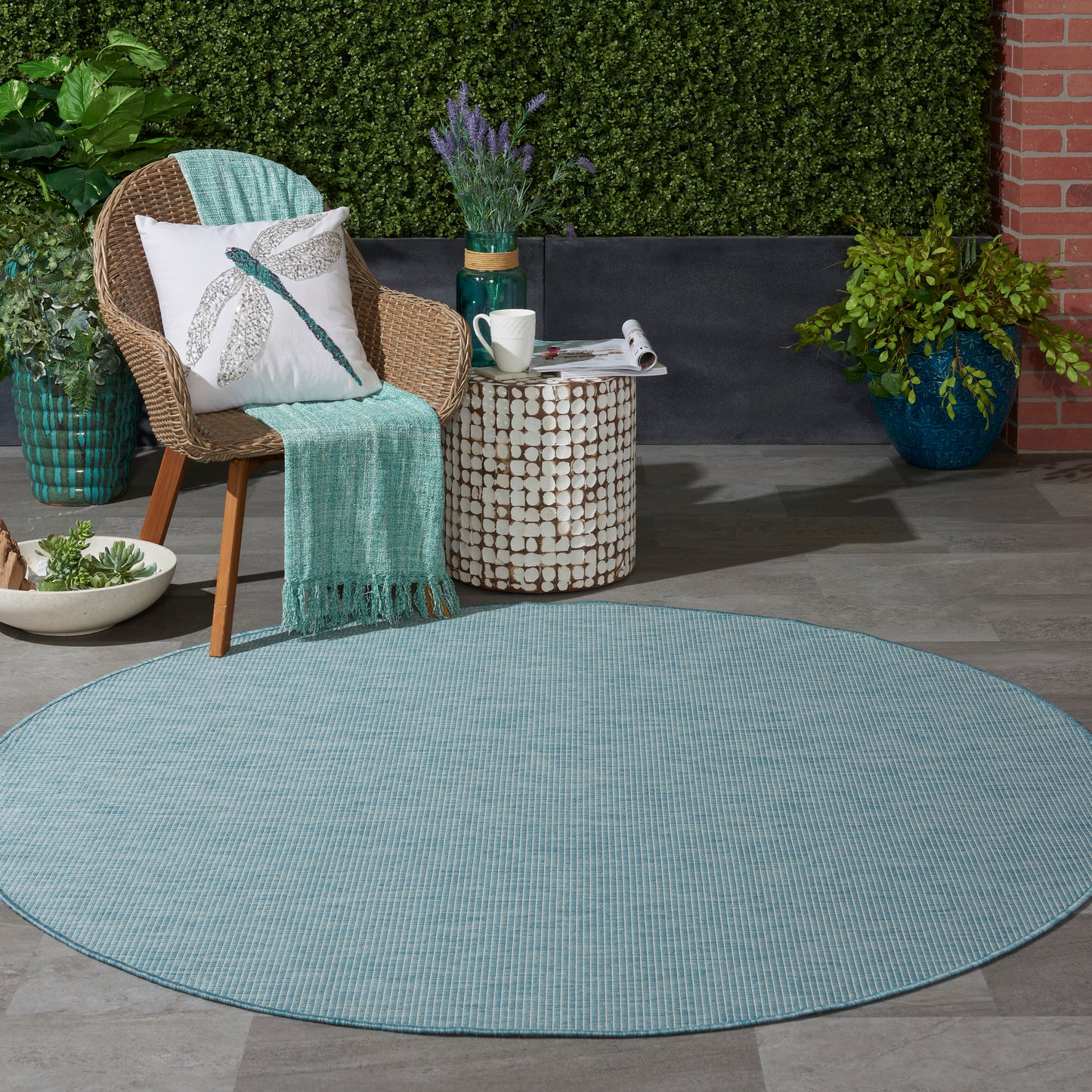 Nourison Positano 6' x Round Aqua Modern Rug