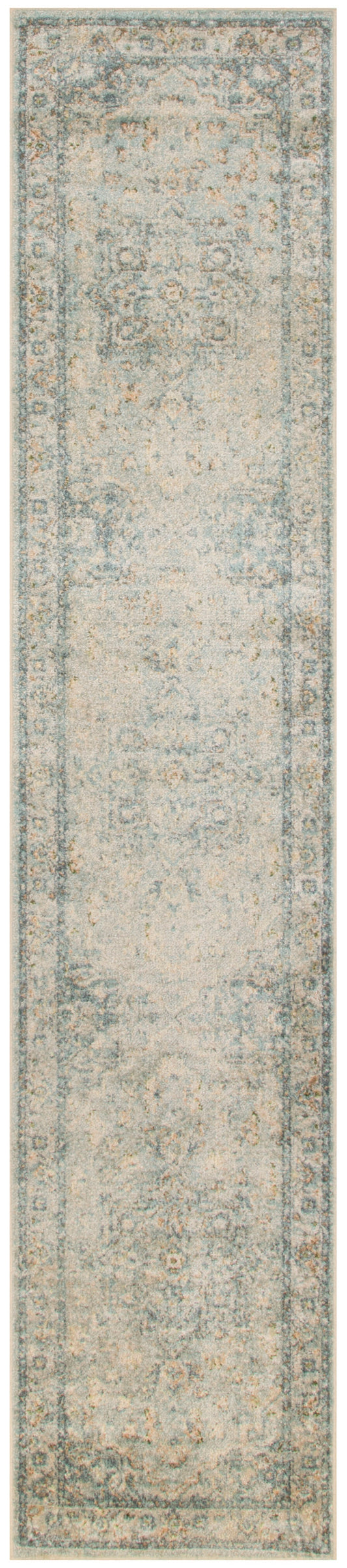 Nourison Astra Machine Washable 2'2" x 8' Light Blue Vintage Indoor Rug