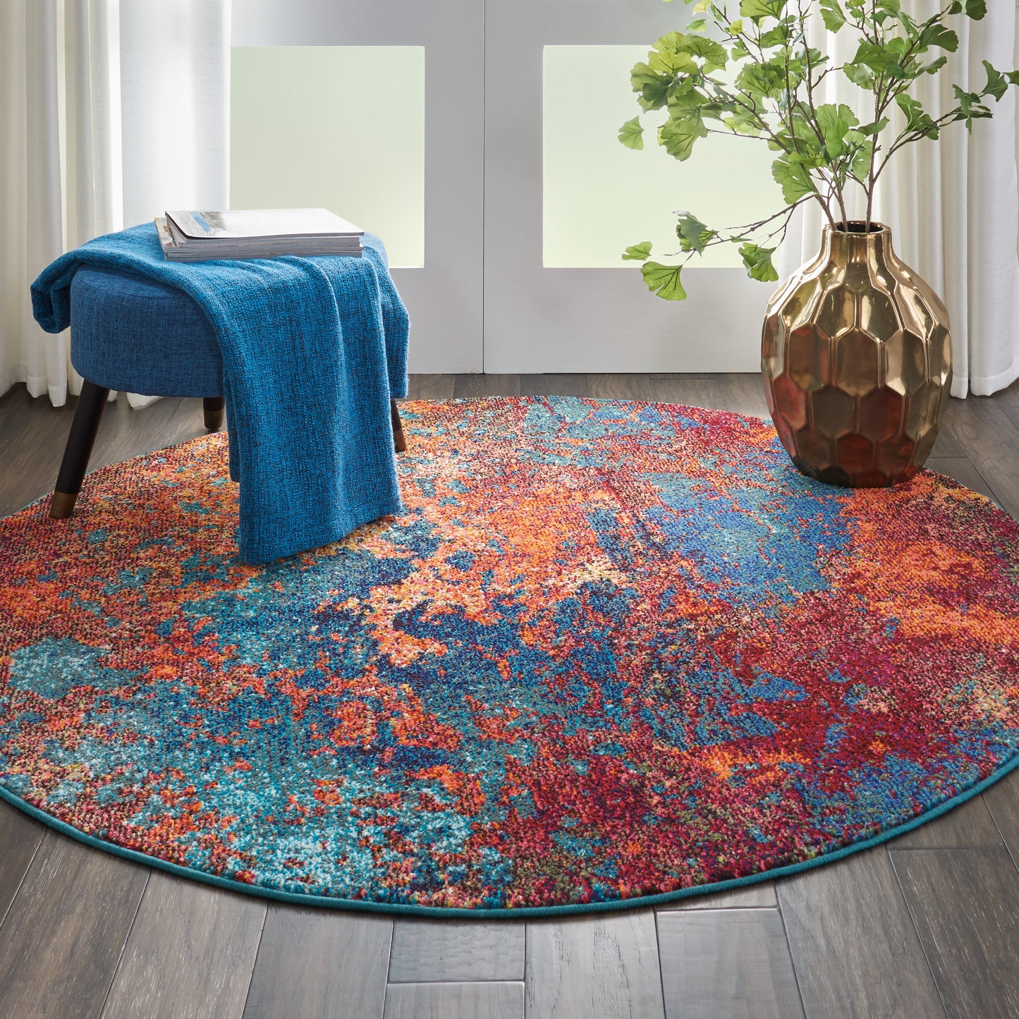 Nourison Celestial 5'3" x Round Atlantic Modern Indoor Rug