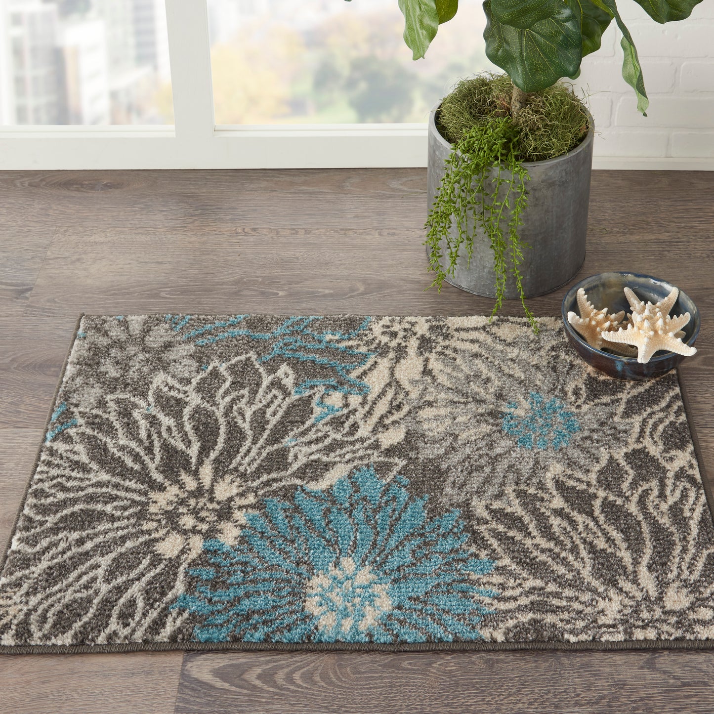 Nourison Passion 1'10" x 2'10" Charcoal Blue Contemporary Indoor Rug