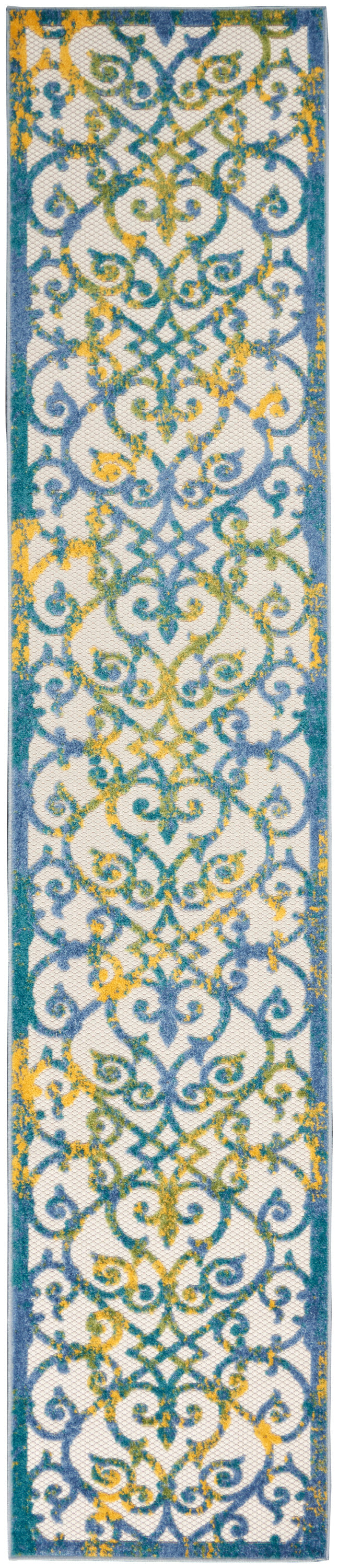 Nourison Aloha 2'3" x 12' Ivory Blue Contemporary Rug