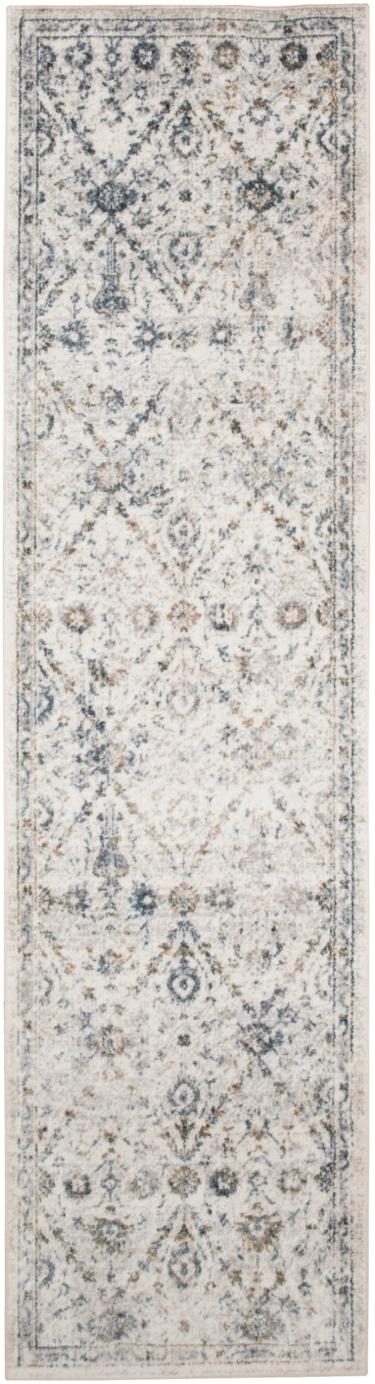 Nourison Astra Machine Washable 2' x 6' Ivory Blue Vintage Indoor Rug