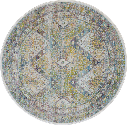 Nourison Ankara Global 4' x Round Blue Green Vintage Indoor Rug