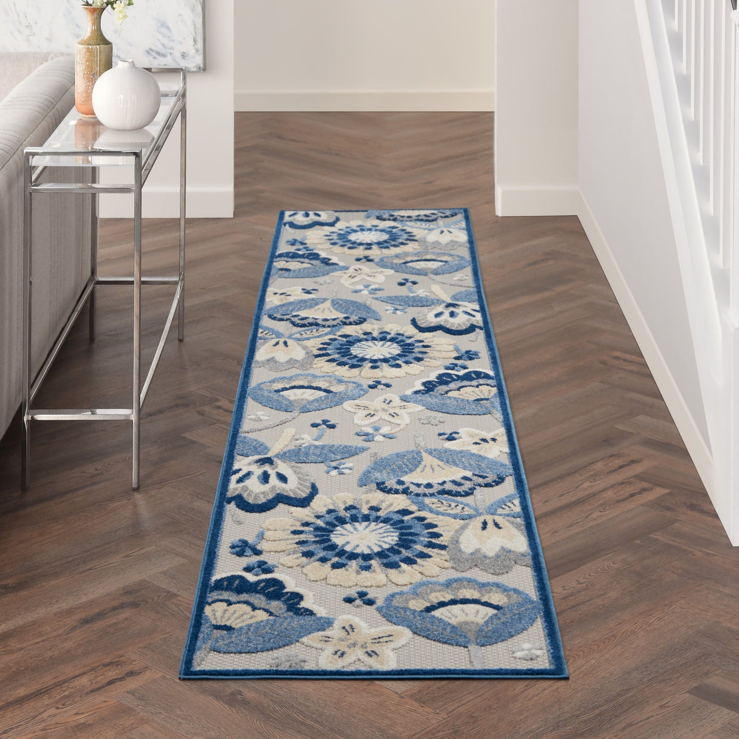 Nourison Aloha 2'3" x 10' Blue Grey Contemporary Rug