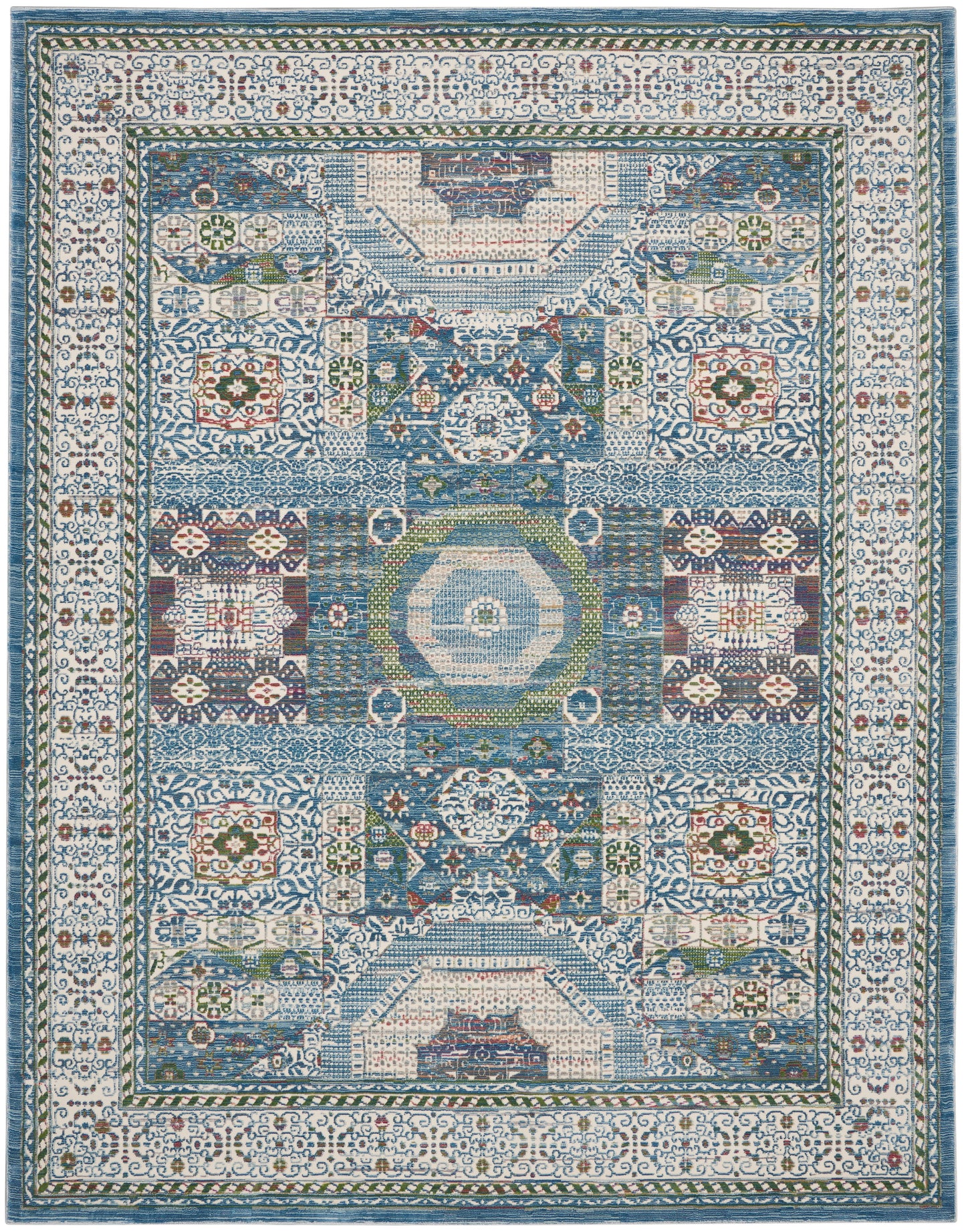 Nourison Ankara Global 8'10" x 11'10" Ivory Light Blue Bohemian Indoor Rug