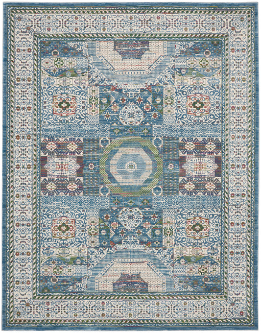 Nourison Ankara Global 8'10" x 11'10" Ivory Light Blue Bohemian Indoor Rug