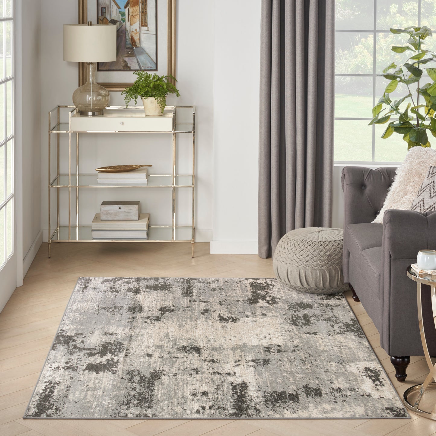 Nourison Serenity Home 3'11" x 5'11" Ivory Grey Modern Indoor Rug