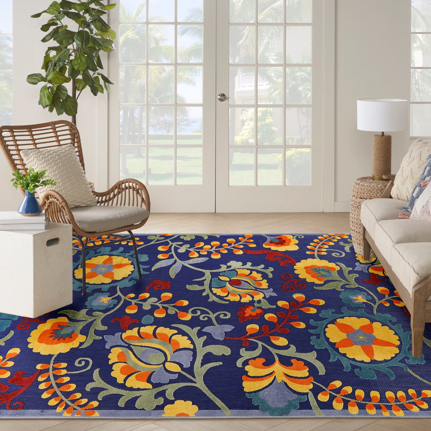 Nourison Aloha 9' x 12' Navy Multicolor Outdoor Rug