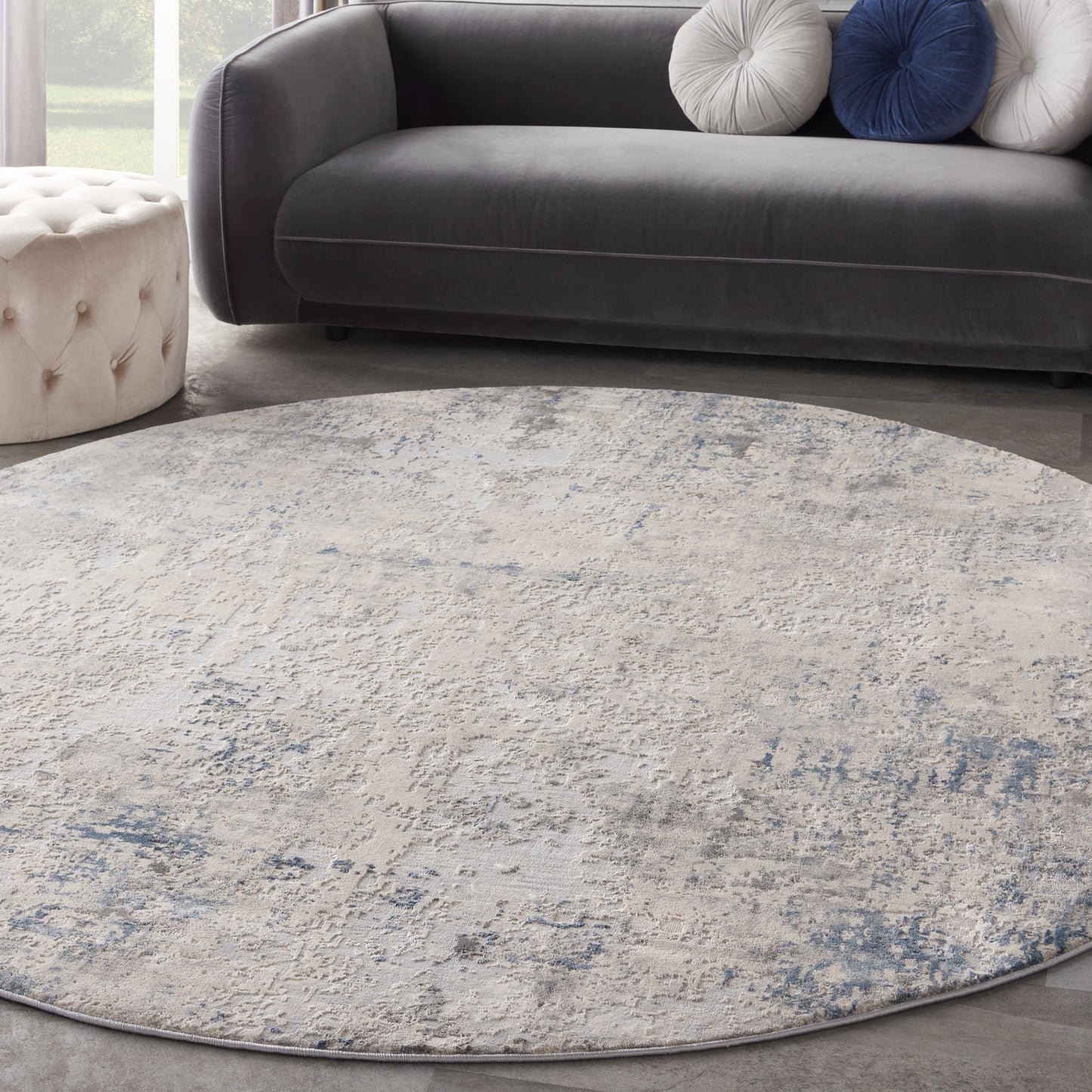 Nourison Rustic Textures 5'3" x Round Ivory Grey Blue Modern Indoor Rug