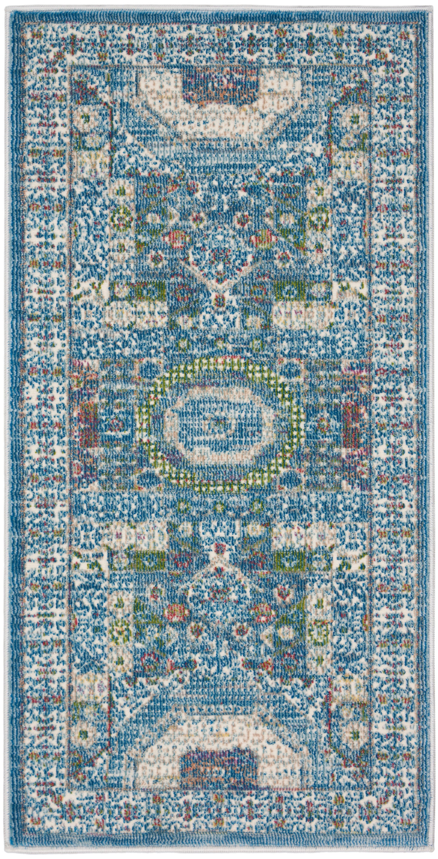 Nourison Ankara Global 2' x 4' Ivory Light Blue Bohemian Indoor Rug