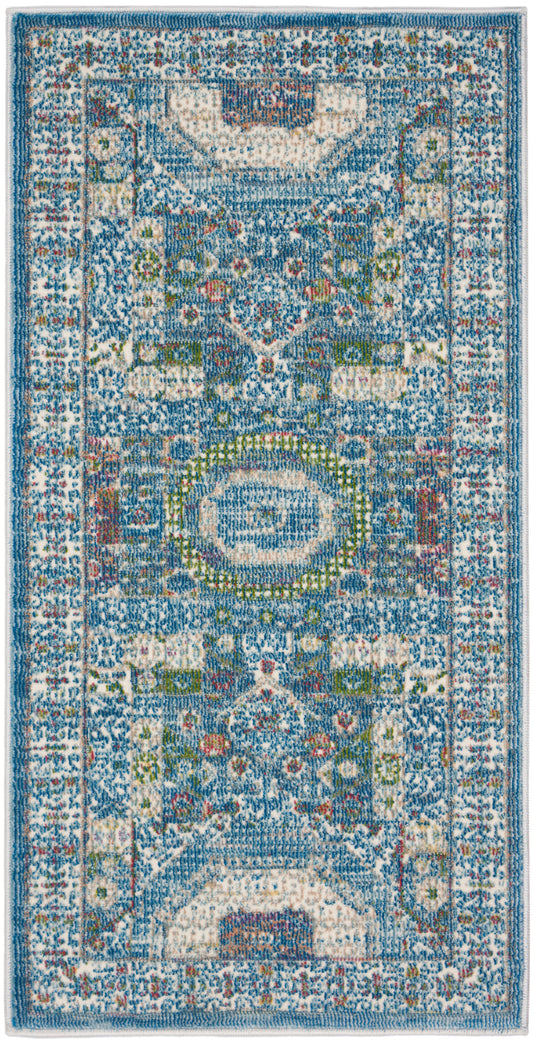 Nourison Ankara Global 2' x 4' Ivory Light Blue Bohemian Indoor Rug