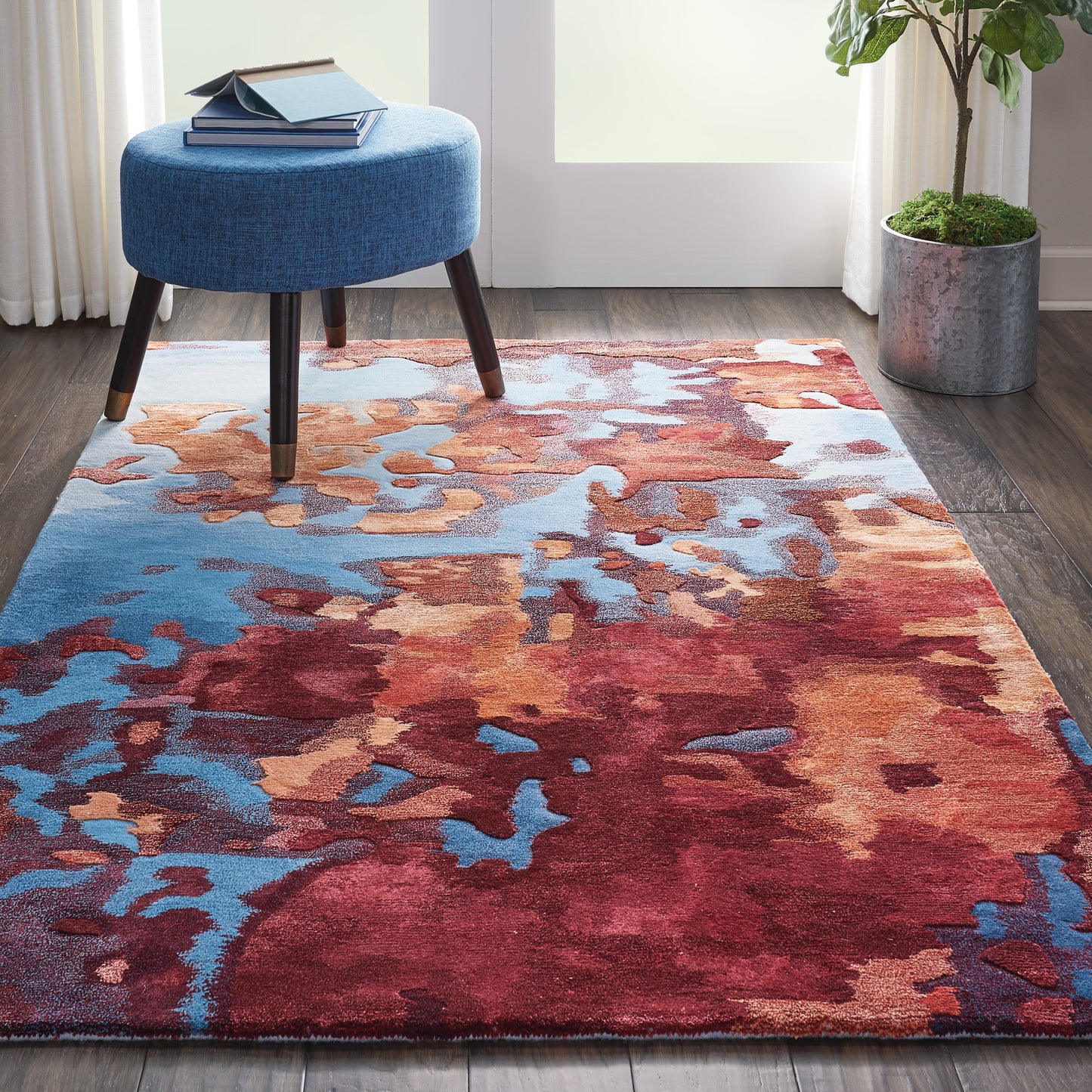 Nourison Prismatic 3'9" x 5'9" Blue/Flame Modern Indoor Rug