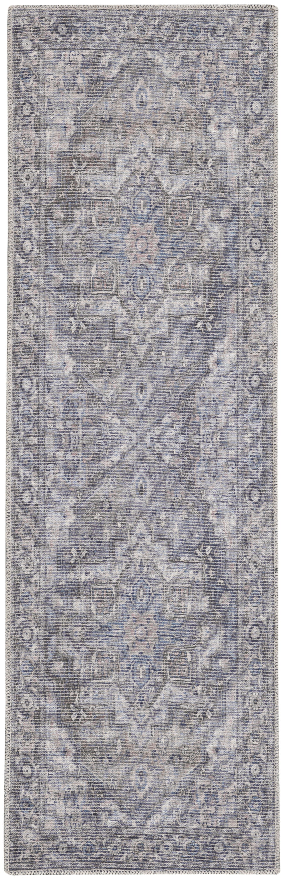 Nicole Curtis Machine Washable Series 1 2'2" x 8' Grey Vintage Indoor Rug