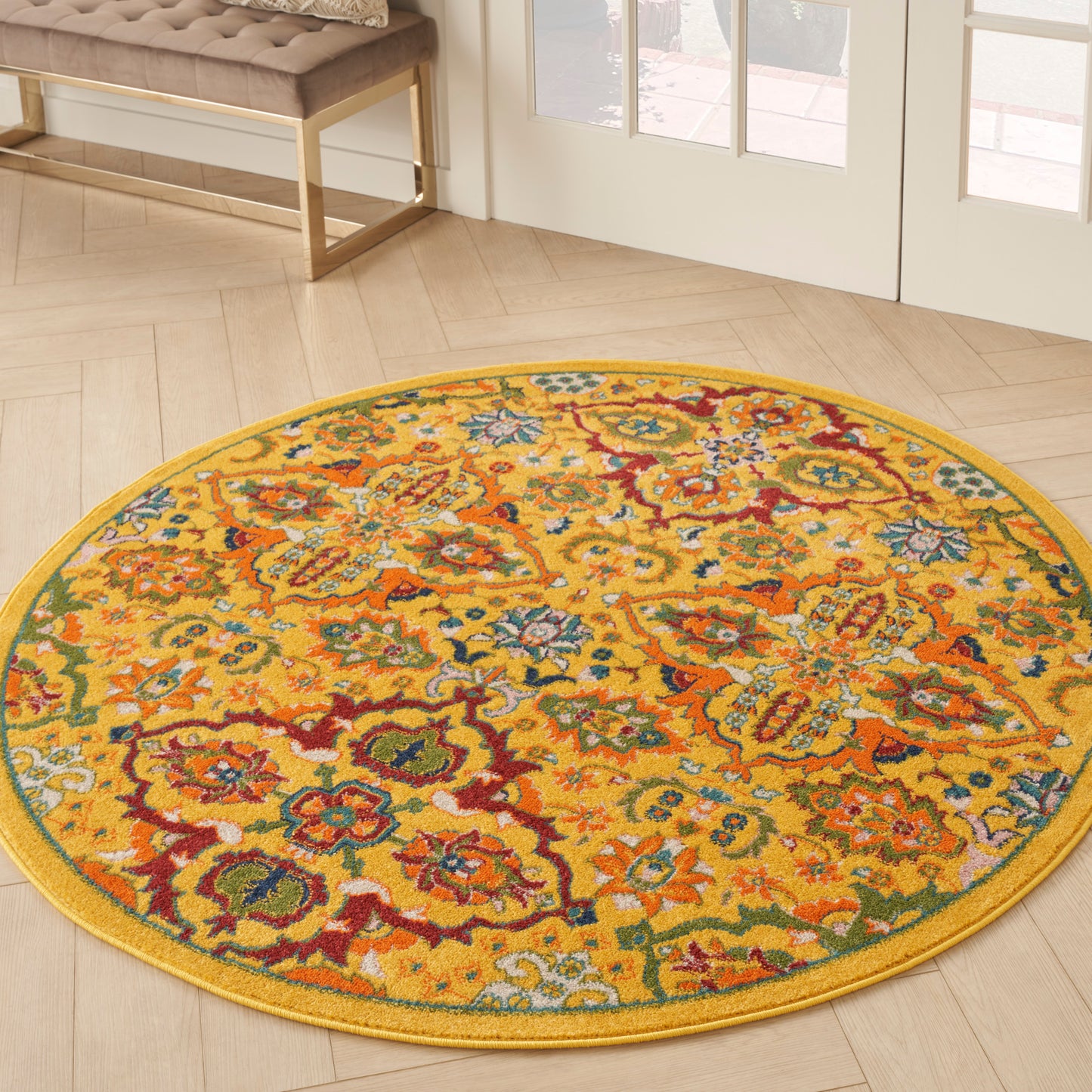 Nourison Allur 5'3" x Round Yellow Multicolor Bohemian Indoor Rug