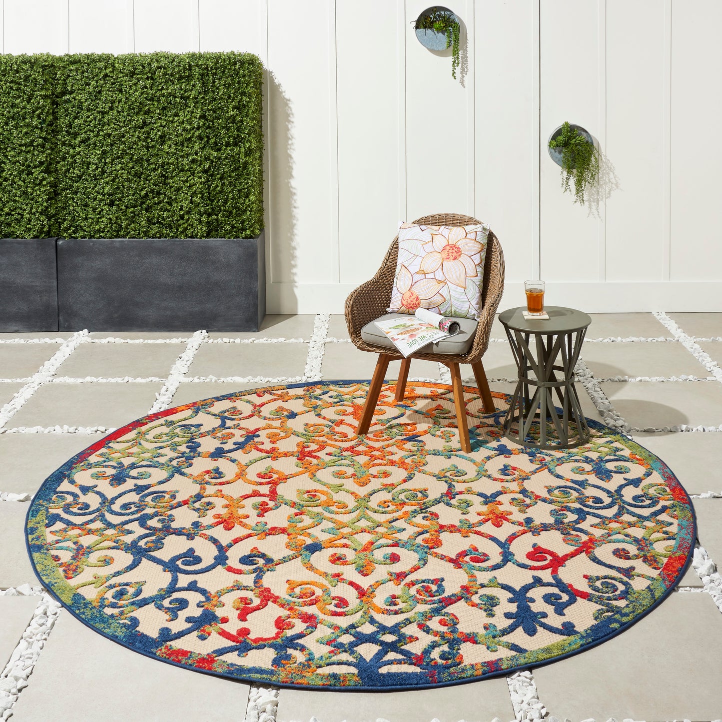 Nourison Aloha 7'10" x Round Multicolor Contemporary Rug