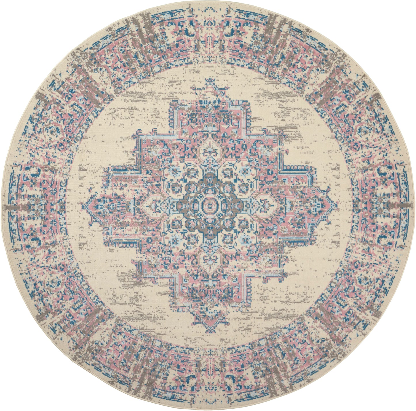 Nourison Grafix 8' x Round Ivory/Pink Vintage Indoor Rug