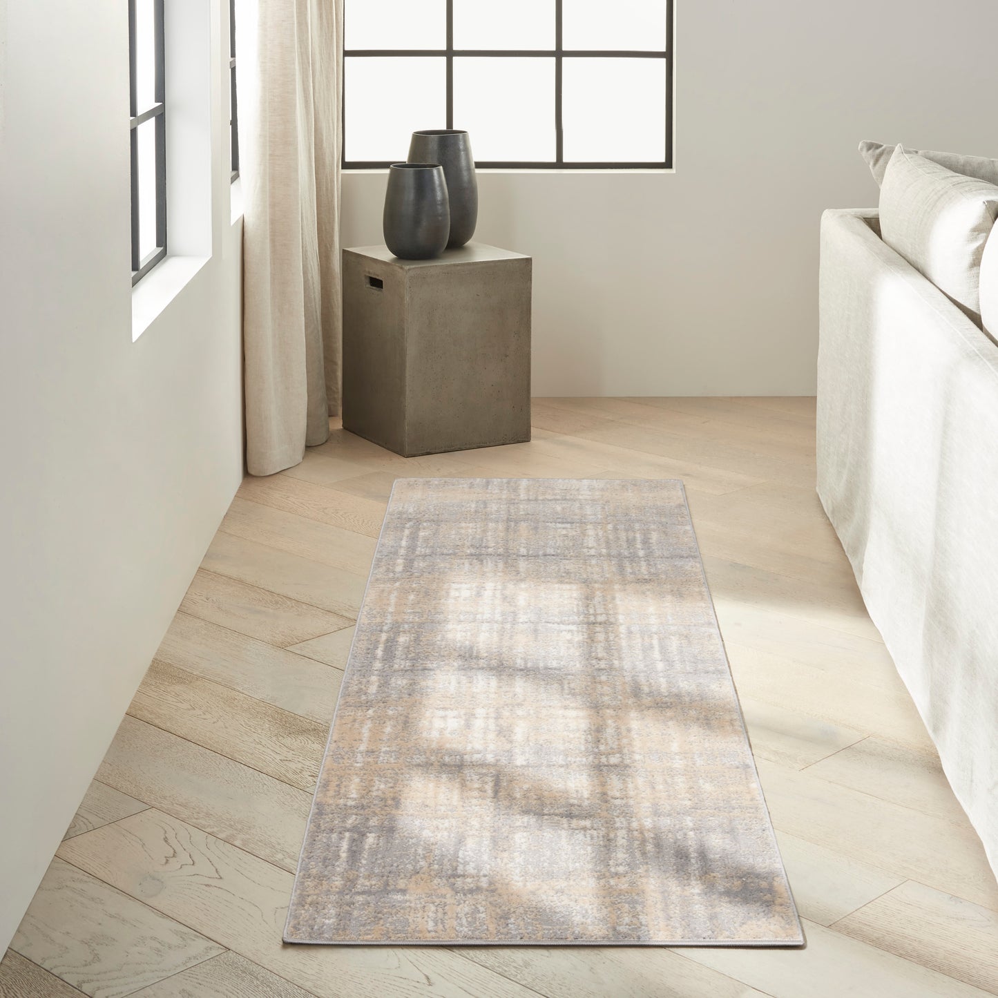 Calvin Klein CK005 Enchanting 2'3" x 7'3" Grey Ivory Modern Indoor Rug