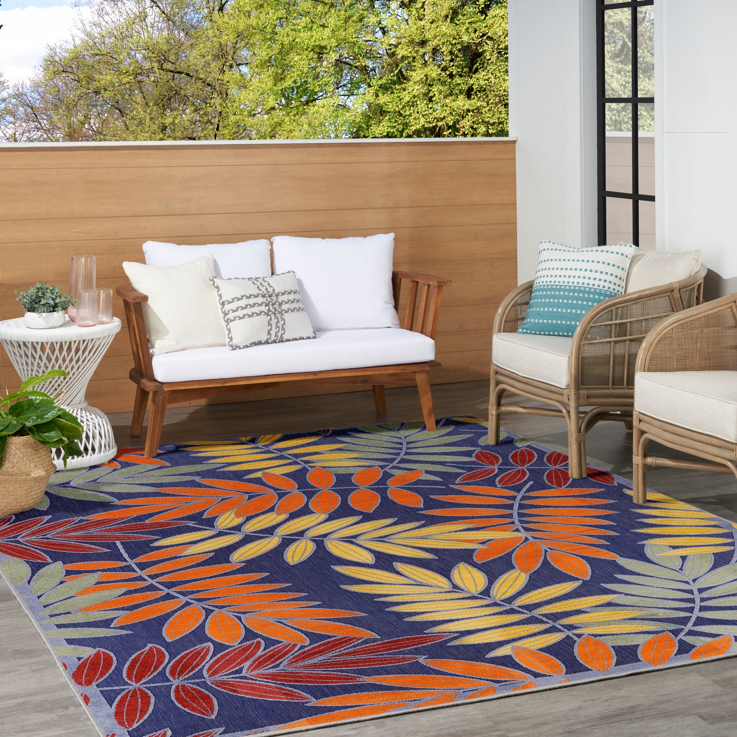 Nourison Aloha 9' x 12' Navy Multicolor Outdoor Rug