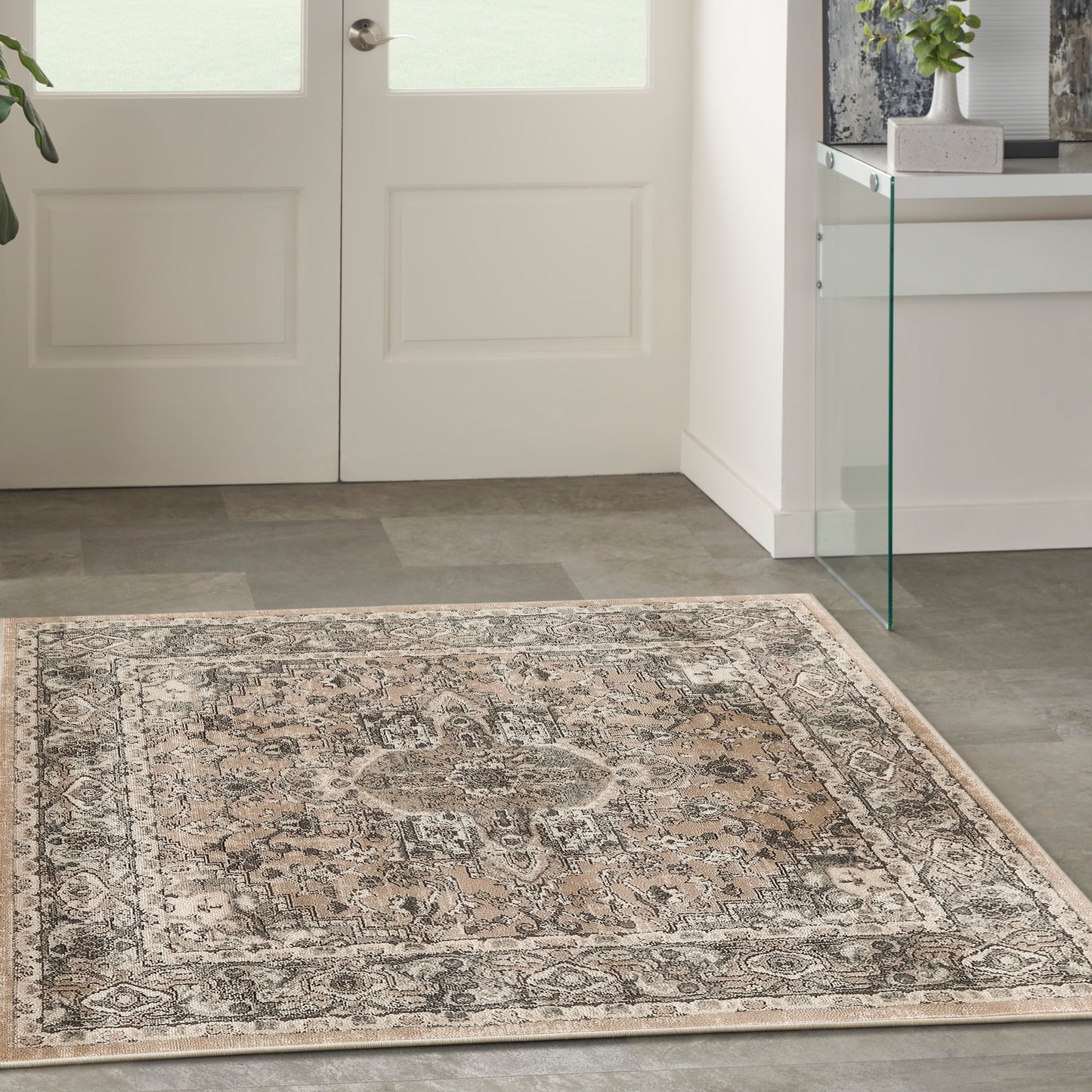 Nourison Quarry 4' x Square Beige Grey Farmhouse Indoor Rug