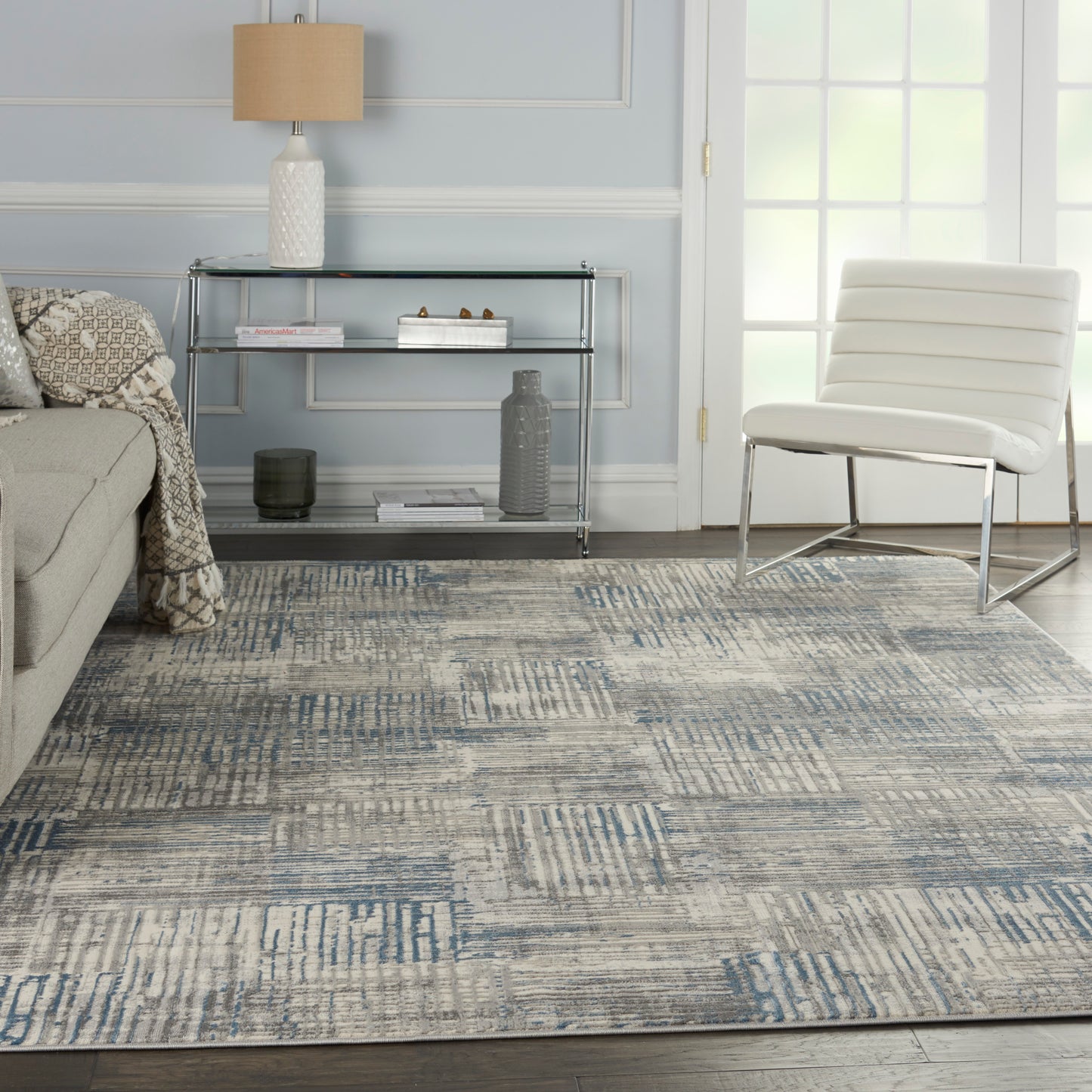 Nourison Solace 8' x 10' Ivory/Grey/Blue Modern Indoor Rug