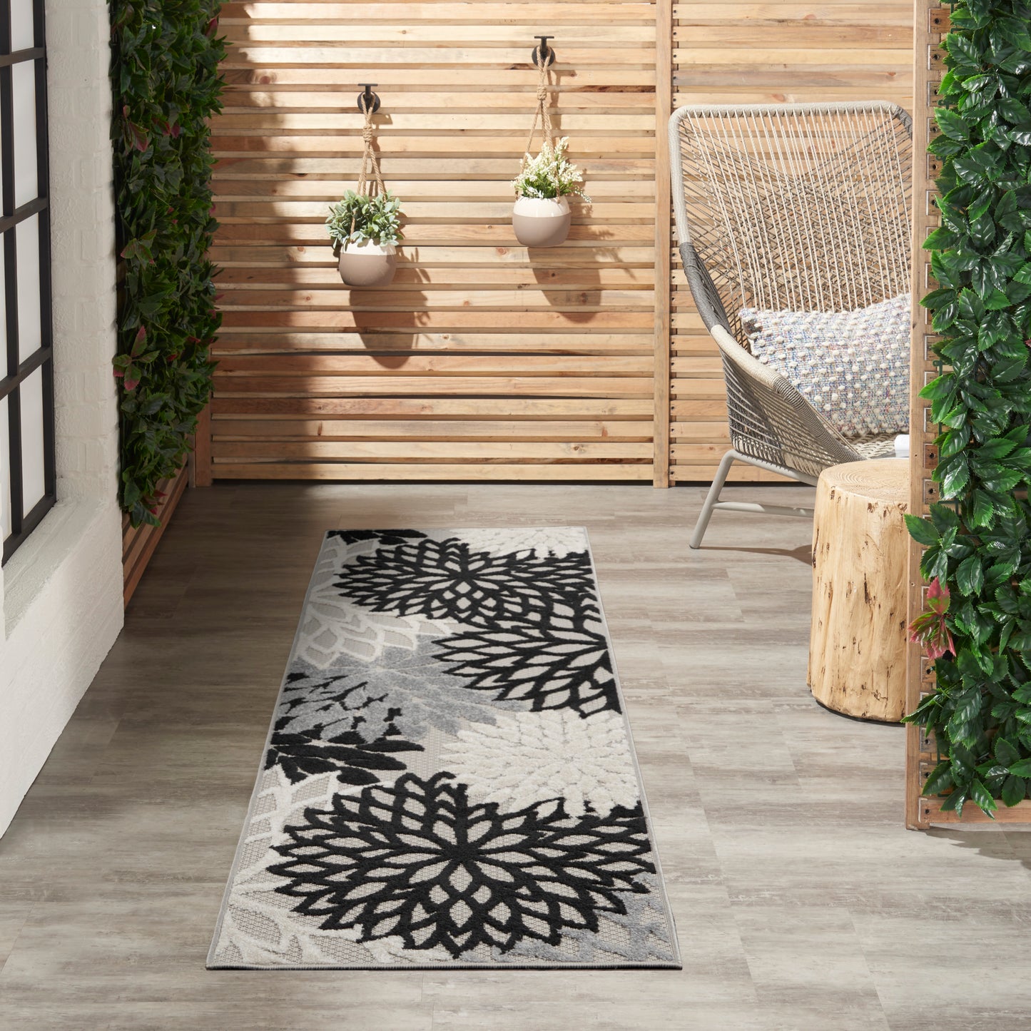 Nourison Aloha 2' x 6' Black White Tropical Rug