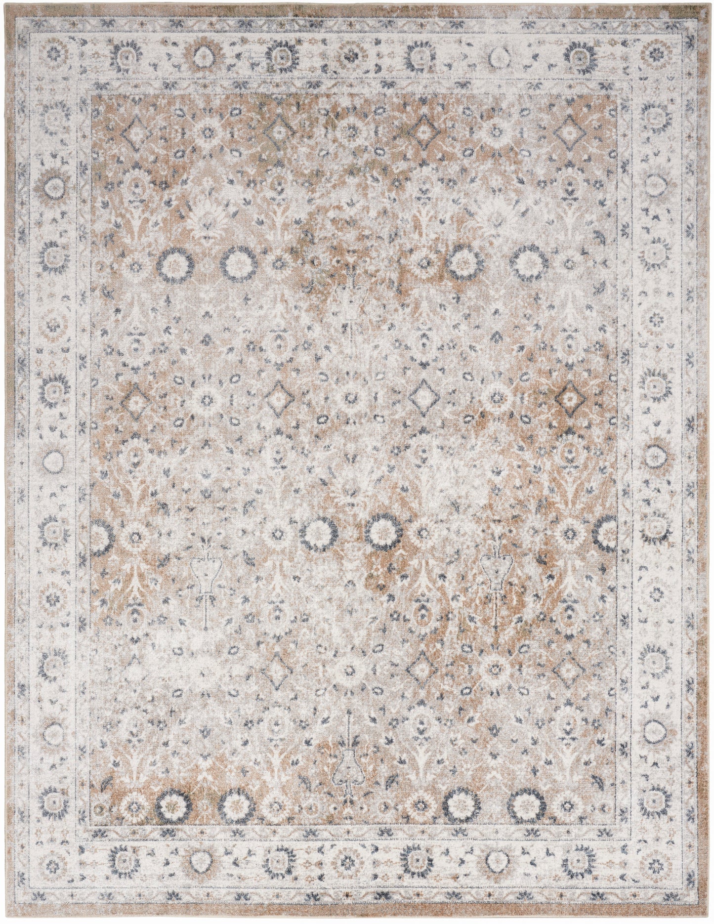 Nourison Astra Machine Washable 6'7" x 9' Silver Taupe Vintage Indoor Rug