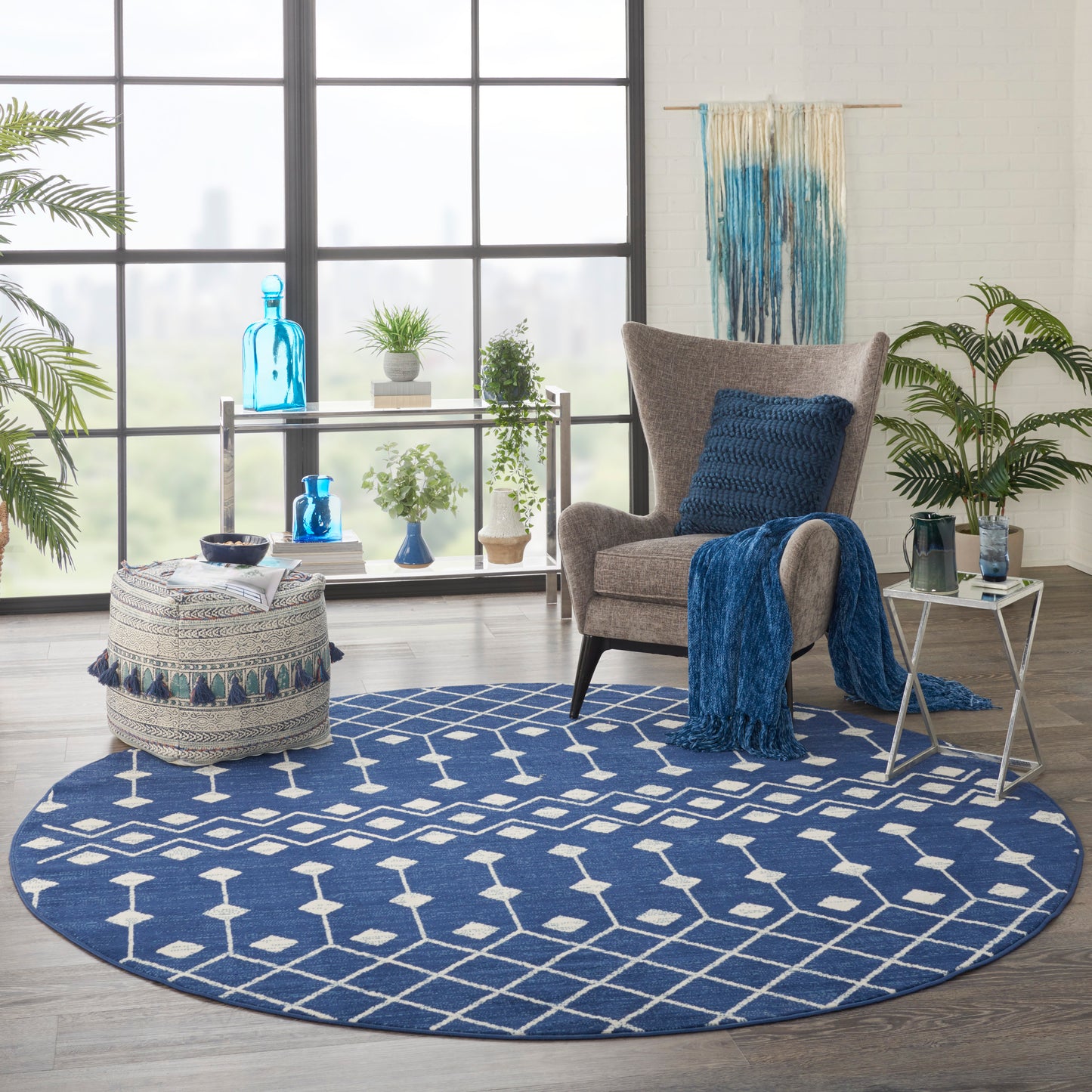 Nourison Grafix 8' x Round Navy Bohemian Indoor Rug