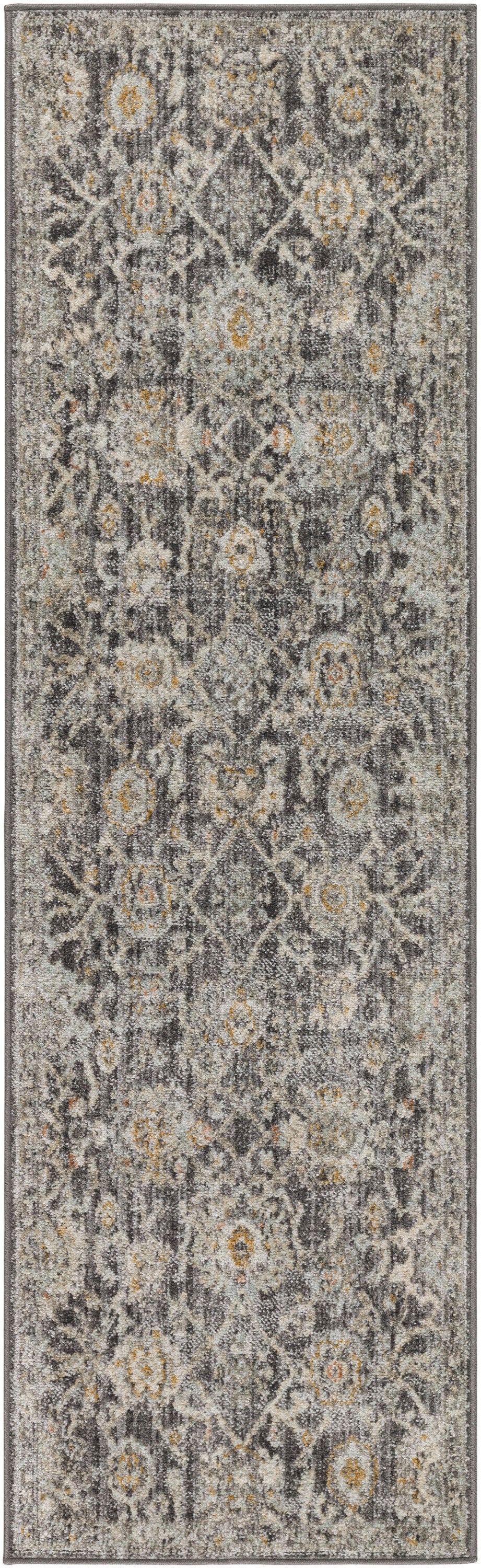 Nourison Oushak Home 2' x 6' Charcoal Vintage Indoor Rug