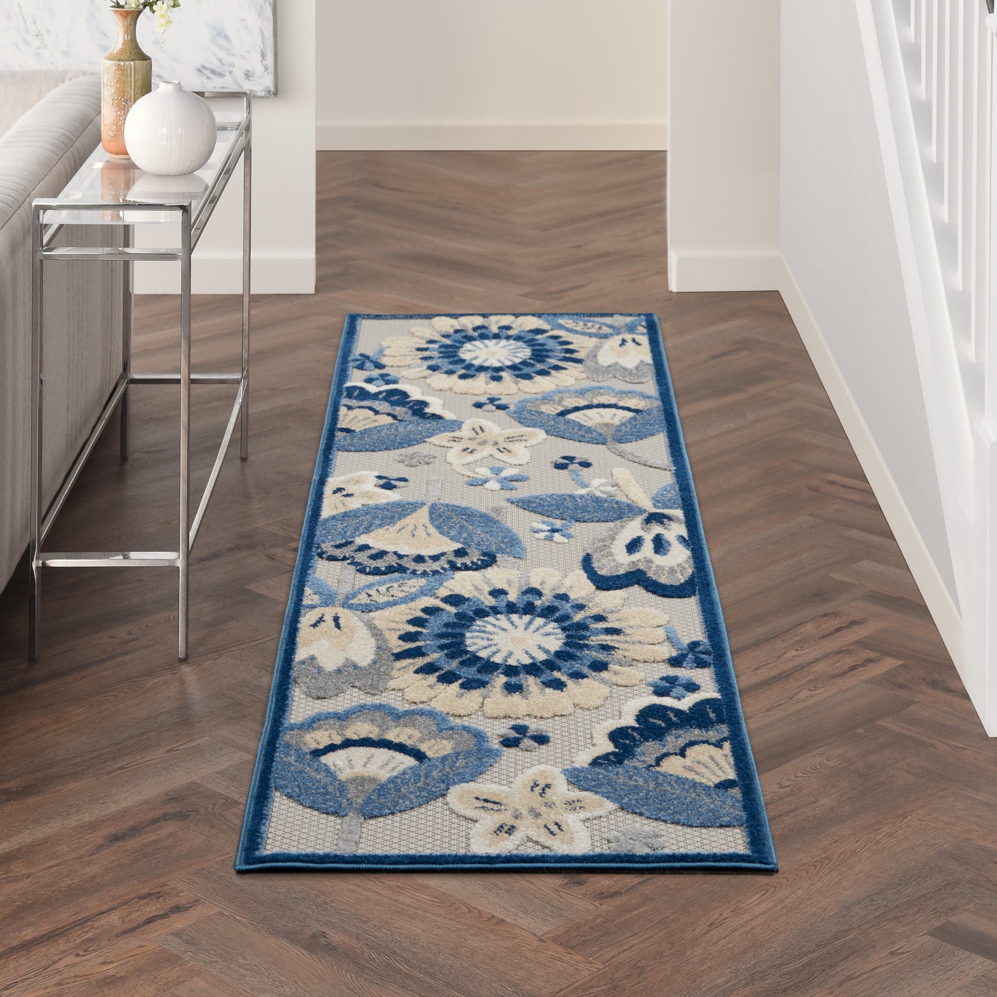 Nourison Aloha 2'3" x 8' Blue Grey Contemporary Rug