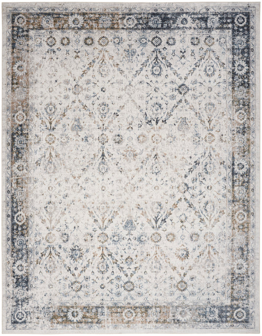 Nourison Astra Machine Washable 7'10" x 10' Ivory Blue Vintage Indoor Rug