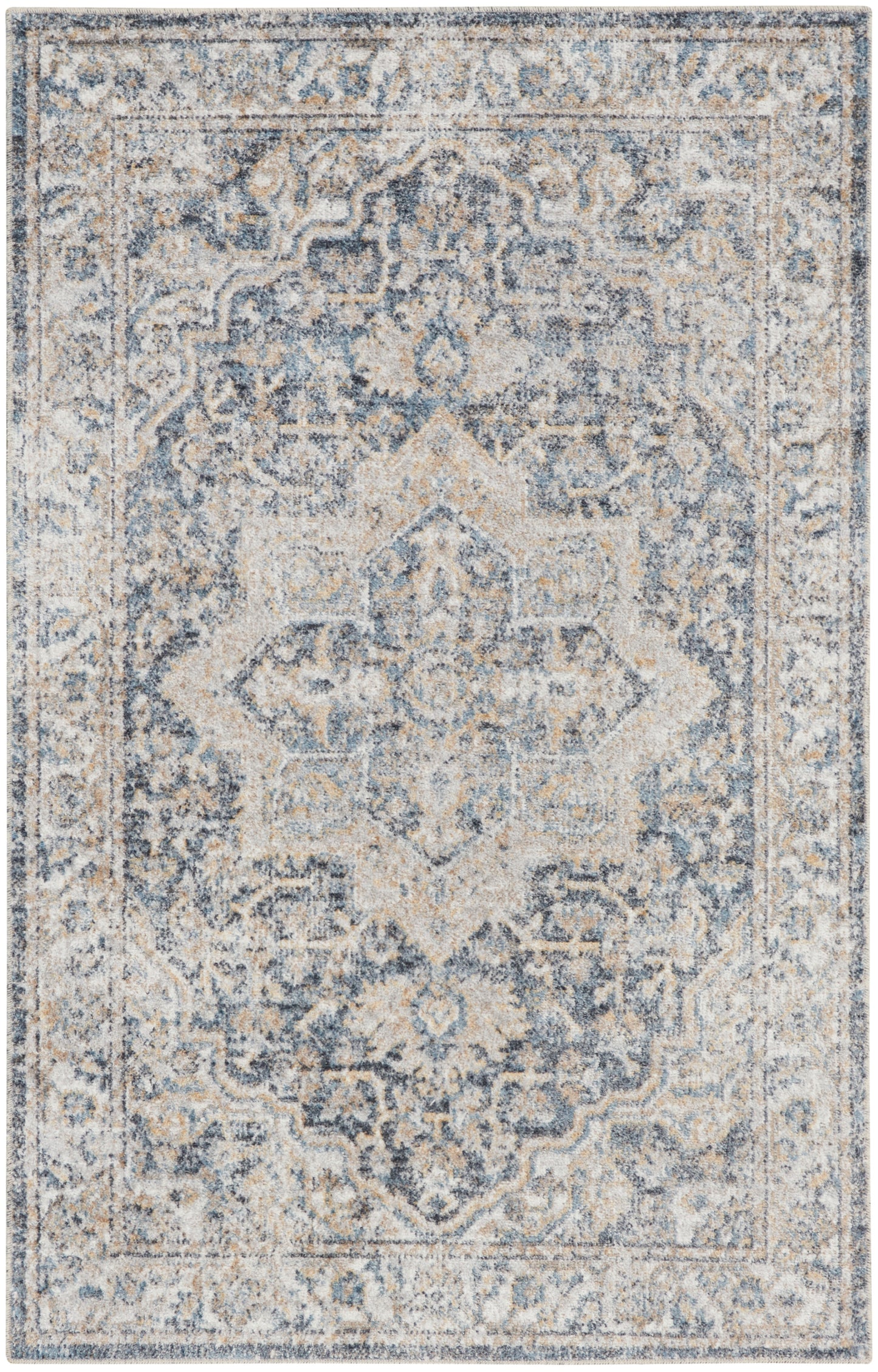 Nourison Astra Machine Washable 3'3" x 5' Grey Blue Vintage Indoor Rug