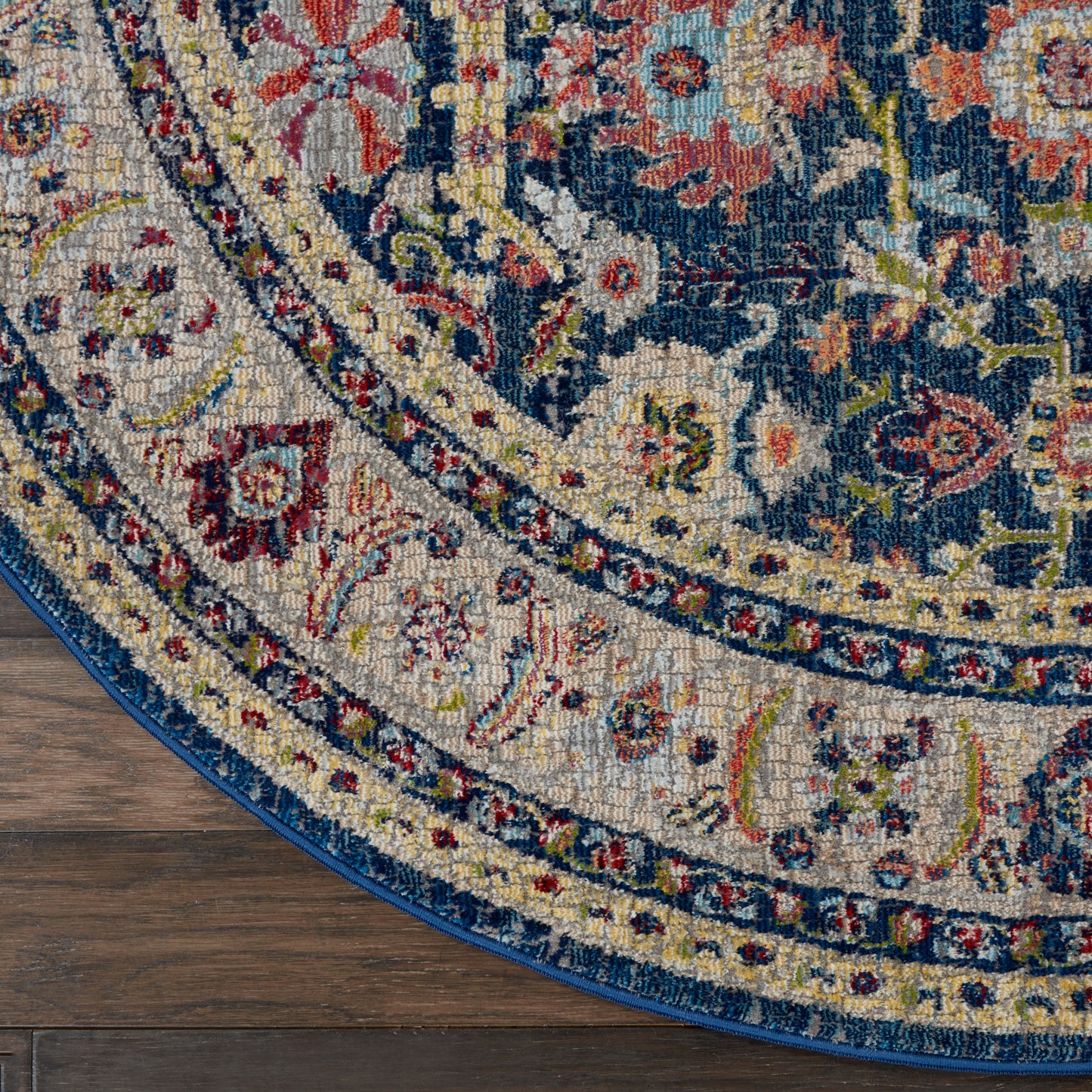 Nourison Ankara Global 6' x Round Navy Multicolor Traditional Indoor Rug