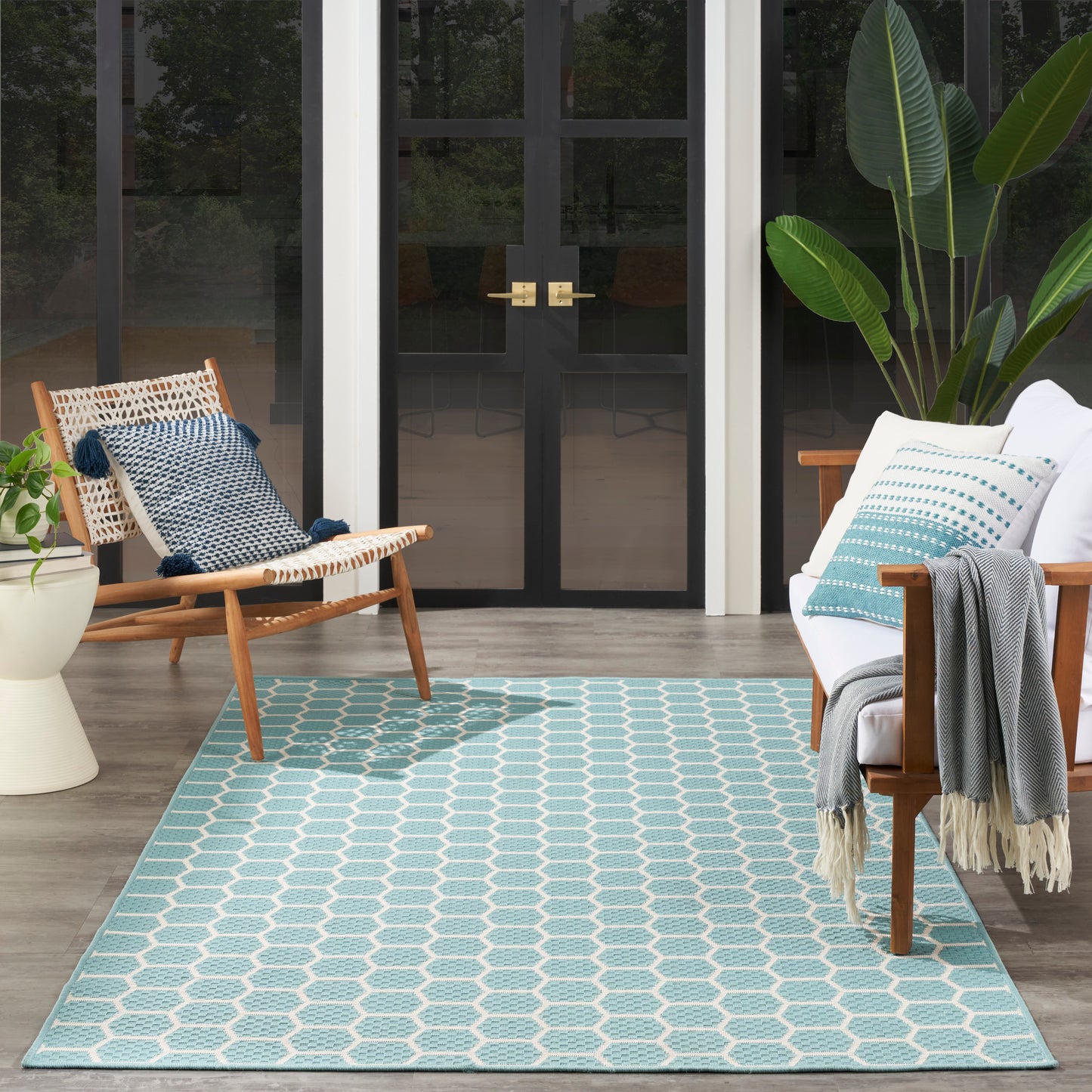 Nourison Twist Reversible 4' x 6' Aqua Modern Rug