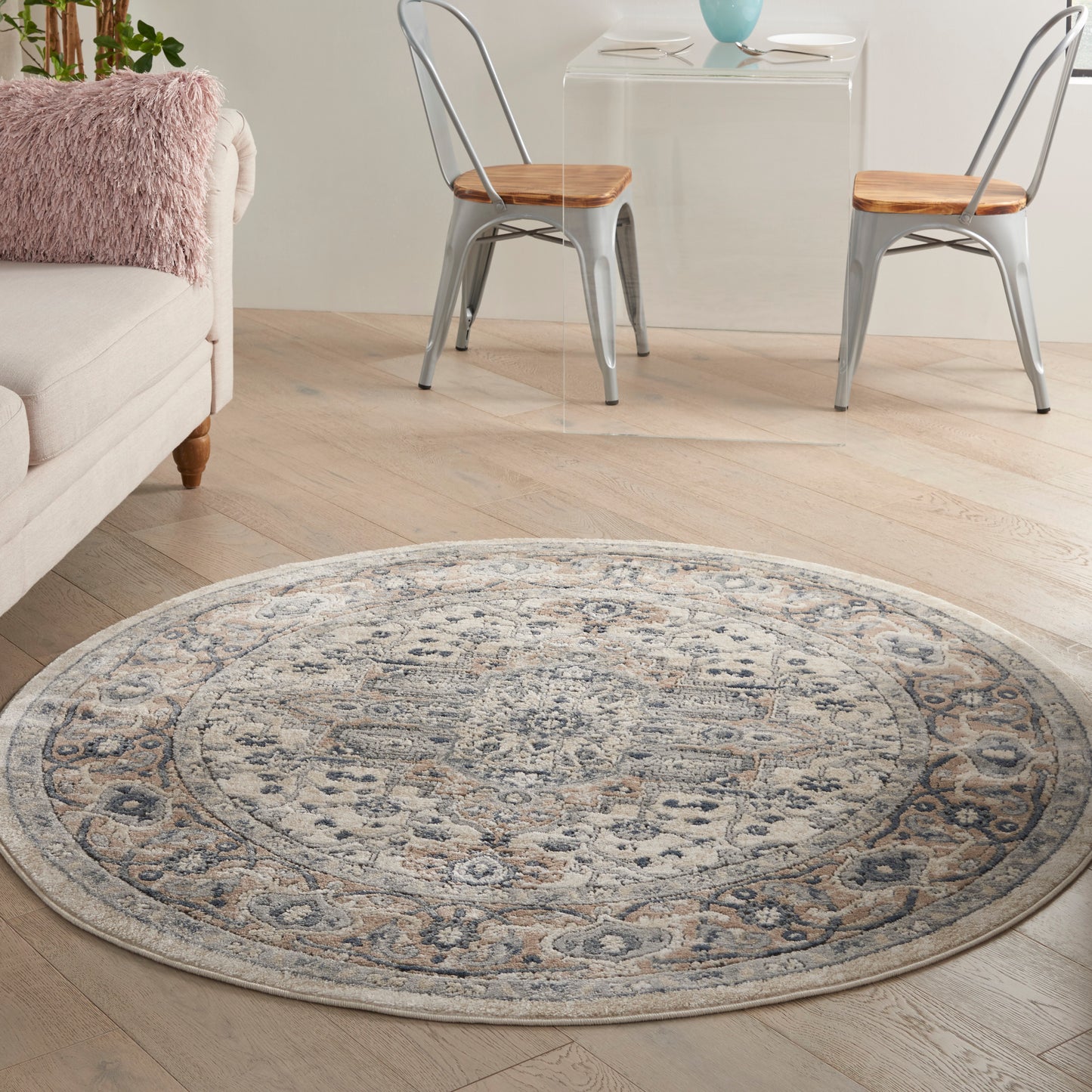 Nourison Quarry 5'3" x Round Ivory Grey Farmhouse Indoor Rug