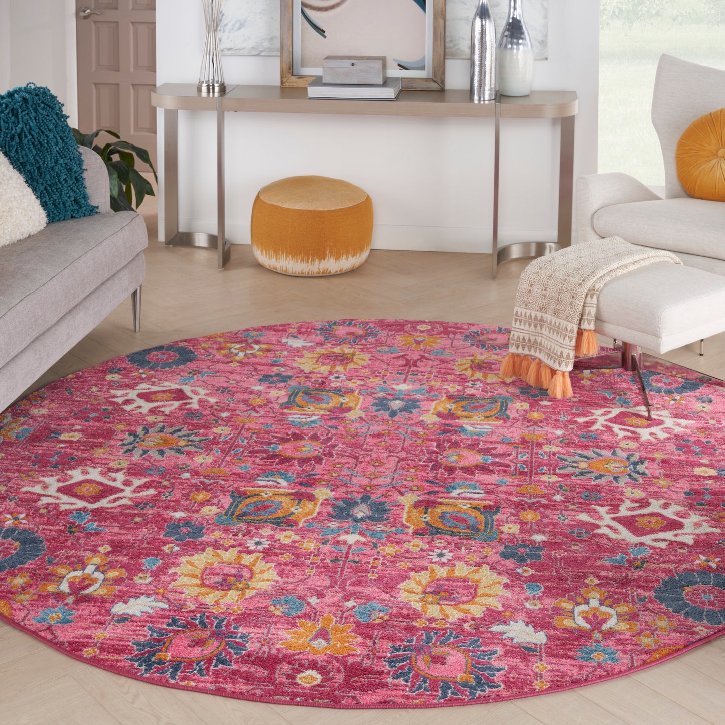 Nourison Passion 8' x Round Fuchsia Bohemian Indoor Rug