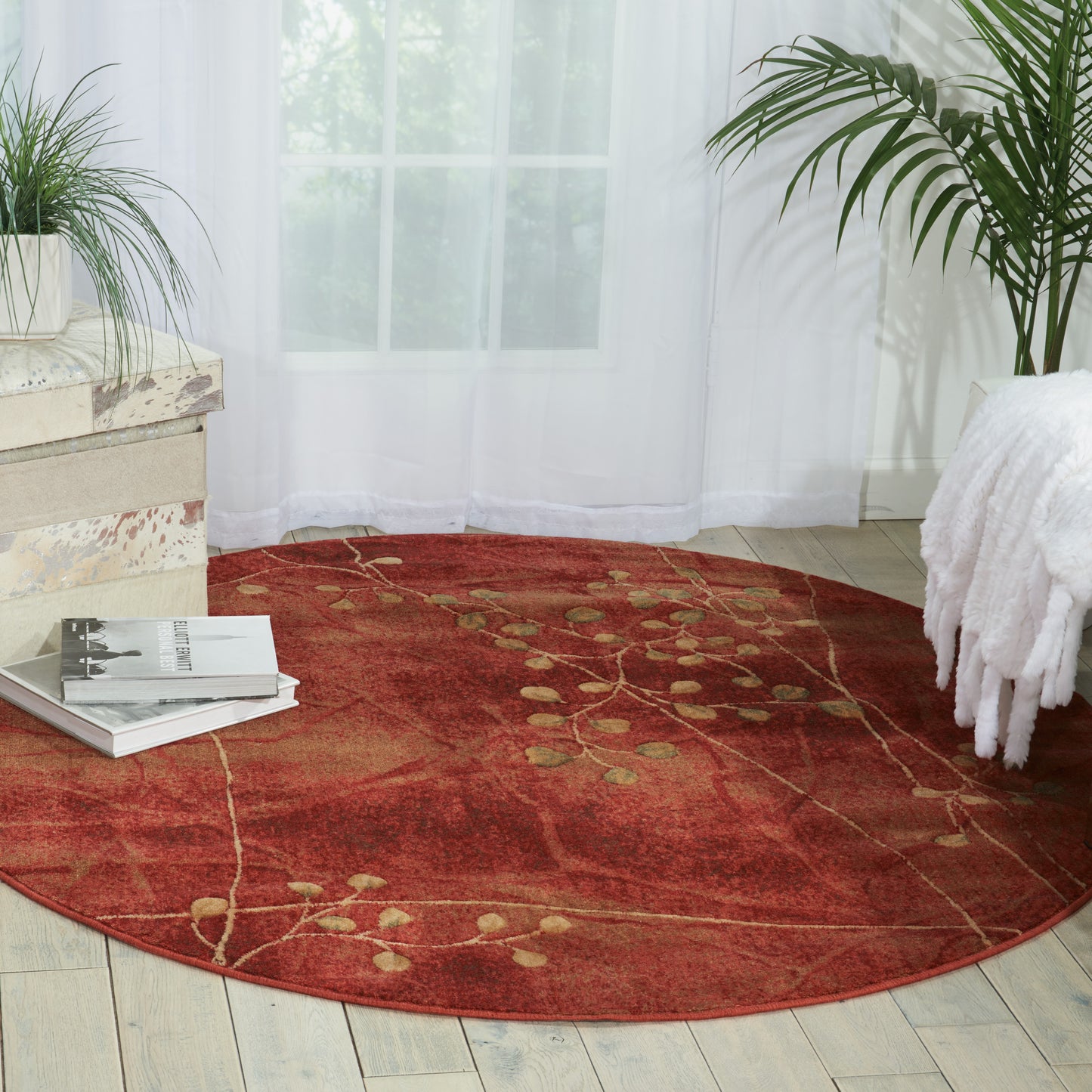 Nourison Somerset 5'6" x Round Flame Rustic Indoor Rug