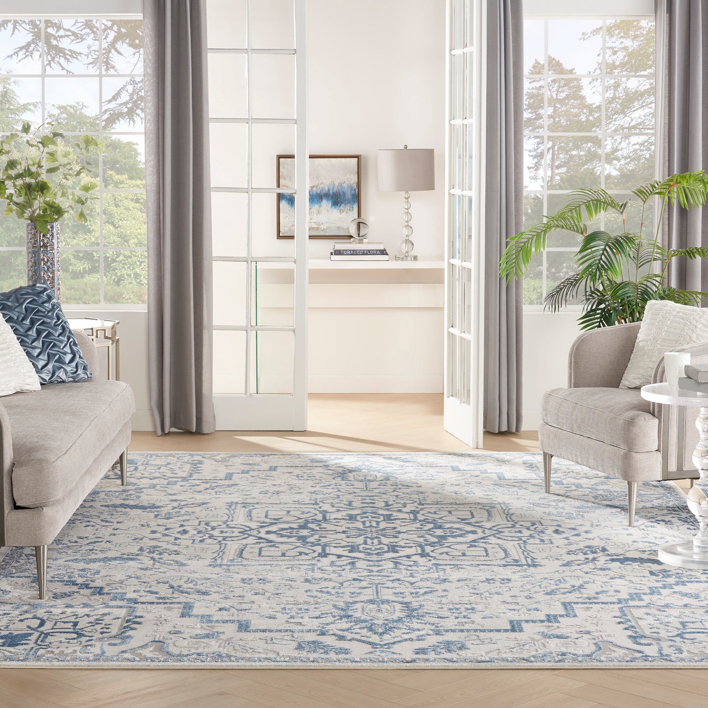 Nourison Elation 9' x 12' Ivory Blue Bohemian Indoor Rug