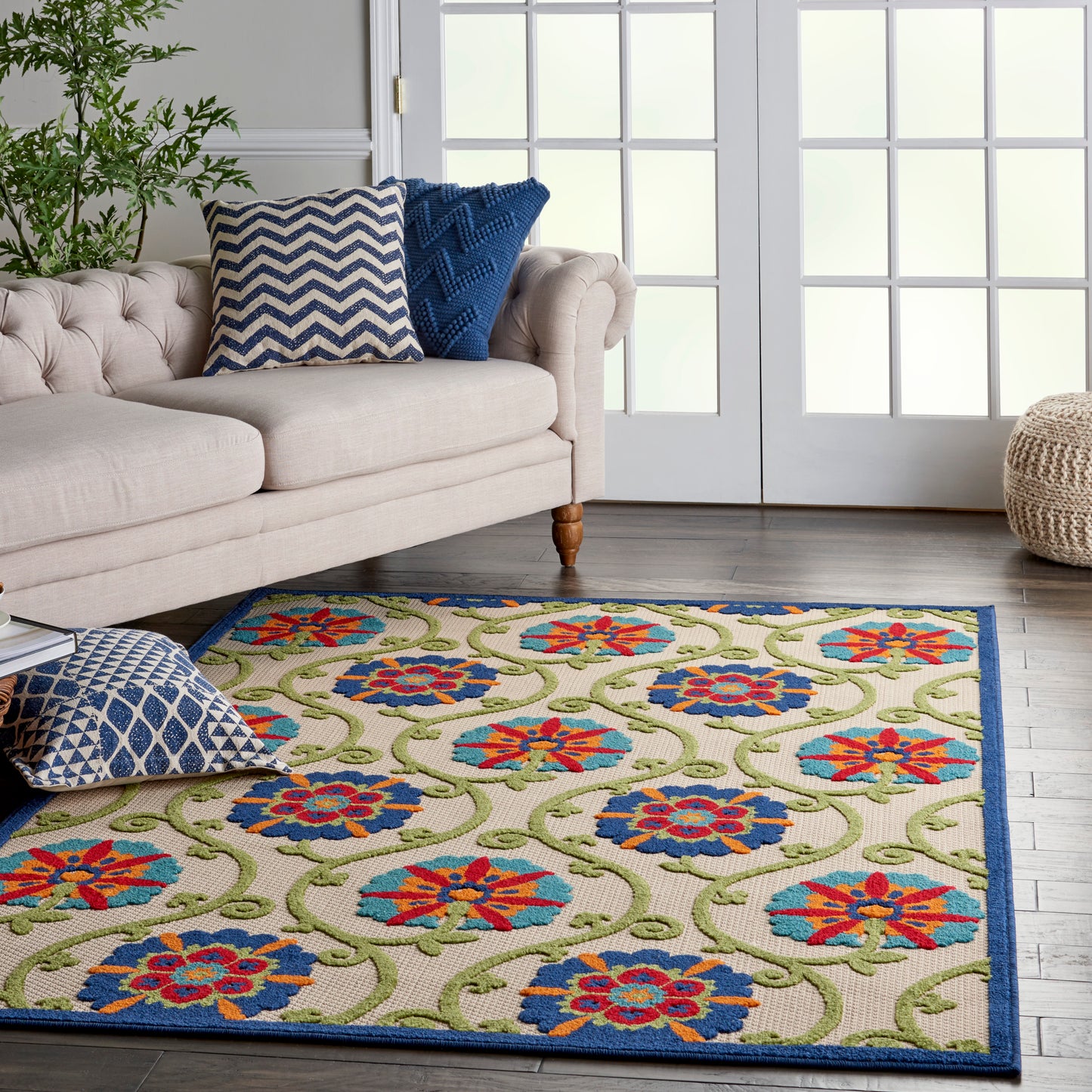 Nourison Aloha 3'6" x 5'6" Blue Multicolor Contemporary Rug