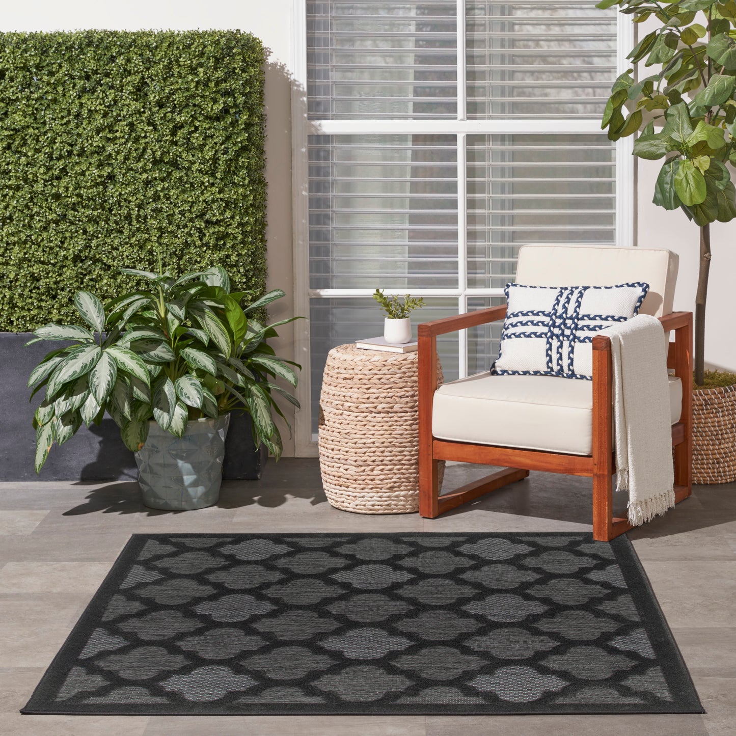 Nourison Easy Care 5' x Square Charcoal Black Modern Rug