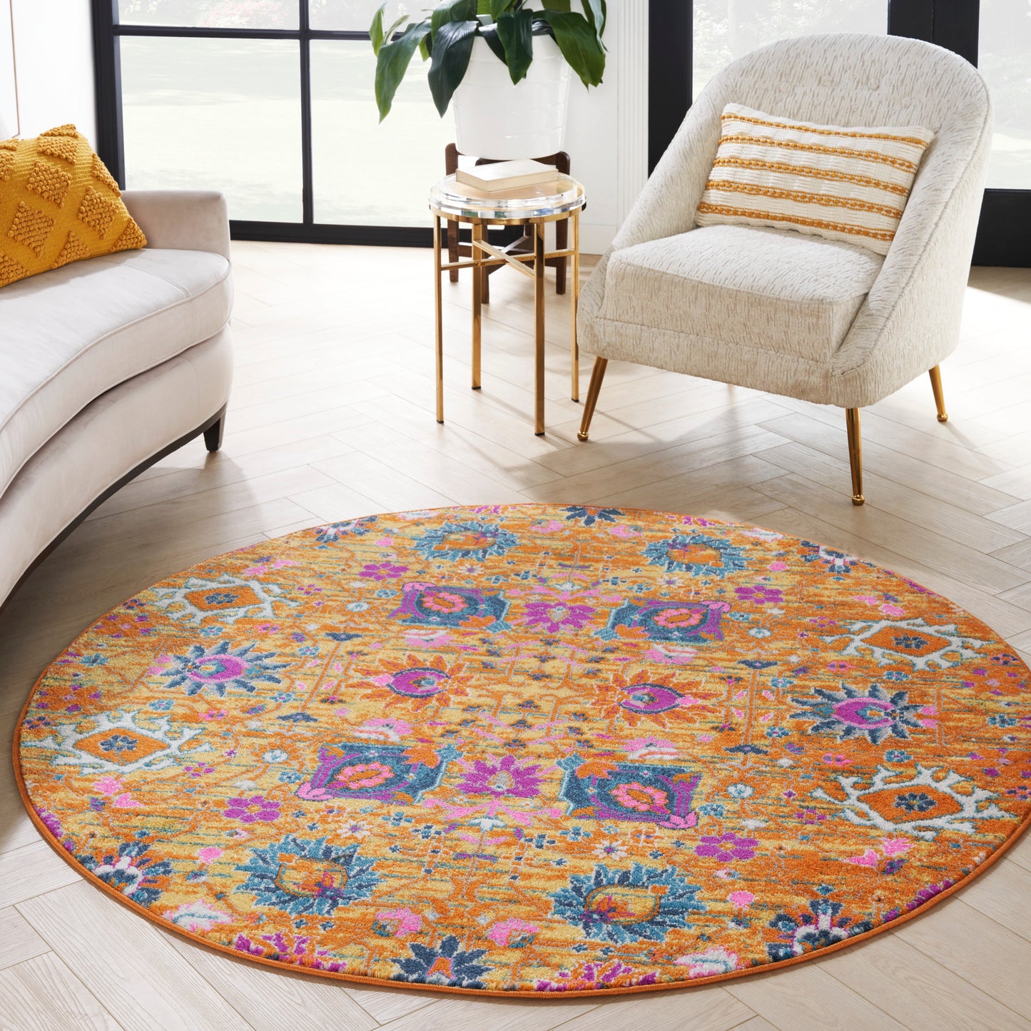 Nourison Passion 5' x Round Sunburst Bohemian Indoor Rug