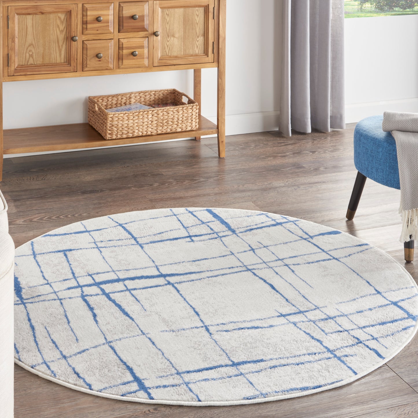 Nourison Whimsicle 5' x Round Ivory Blue Modern Indoor Rug