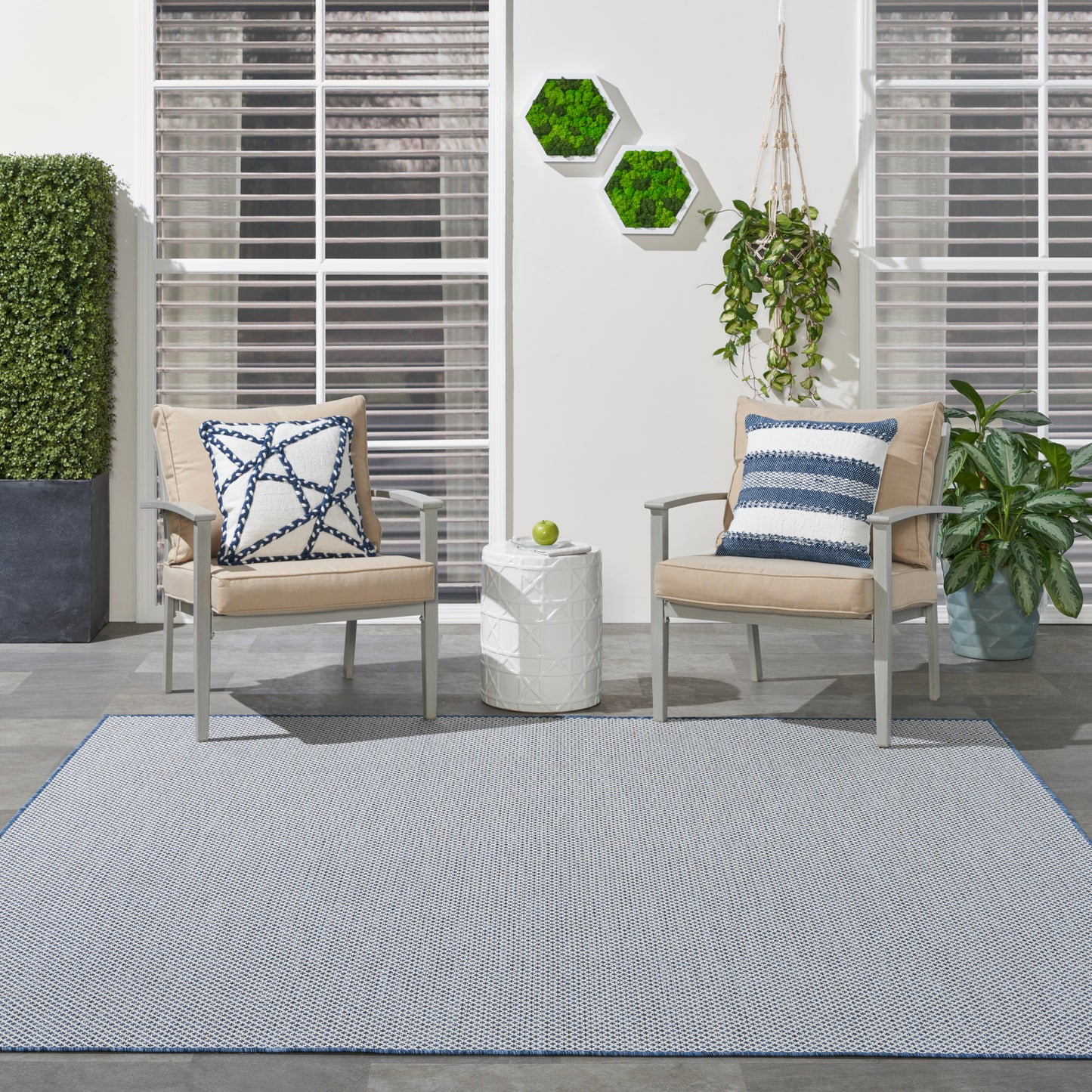 Nourison Courtyard 8' x Square Ivory Blue Modern Rug