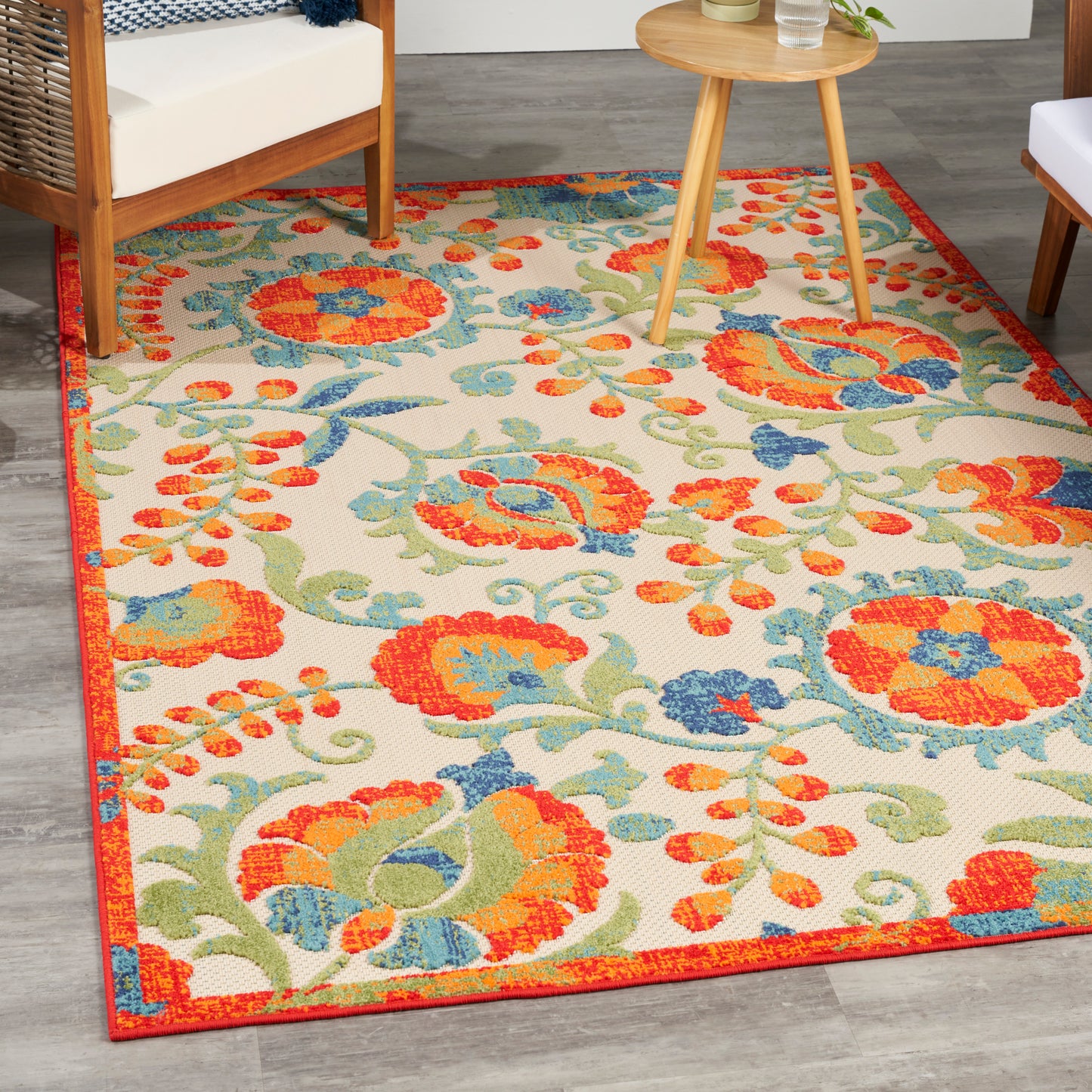 Nourison Aloha 6' x 9' Red Multicolor Farmhouse Rug