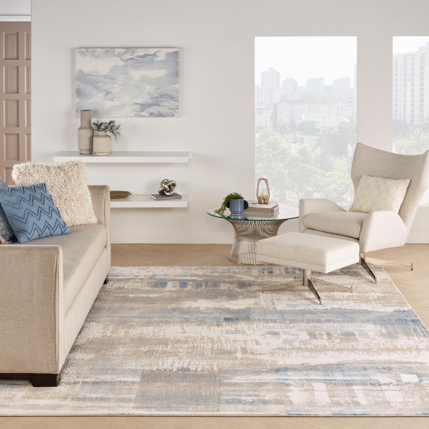 Nourison Solace 8' x 10' Ivory/Grey/Blue Modern Indoor Rug