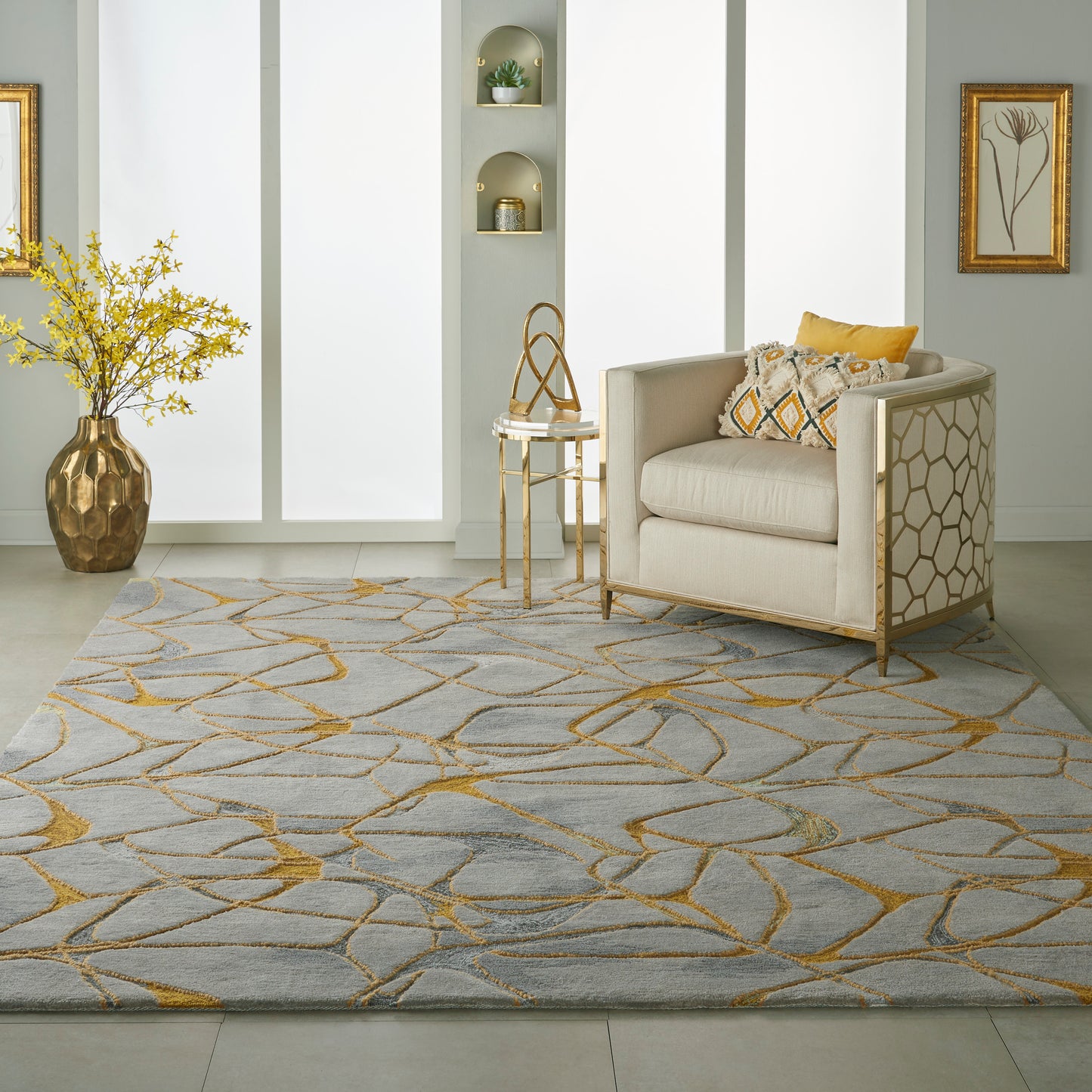 Nourison Symmetry 8'6" x 11'6" Grey Yellow Modern Indoor Rug