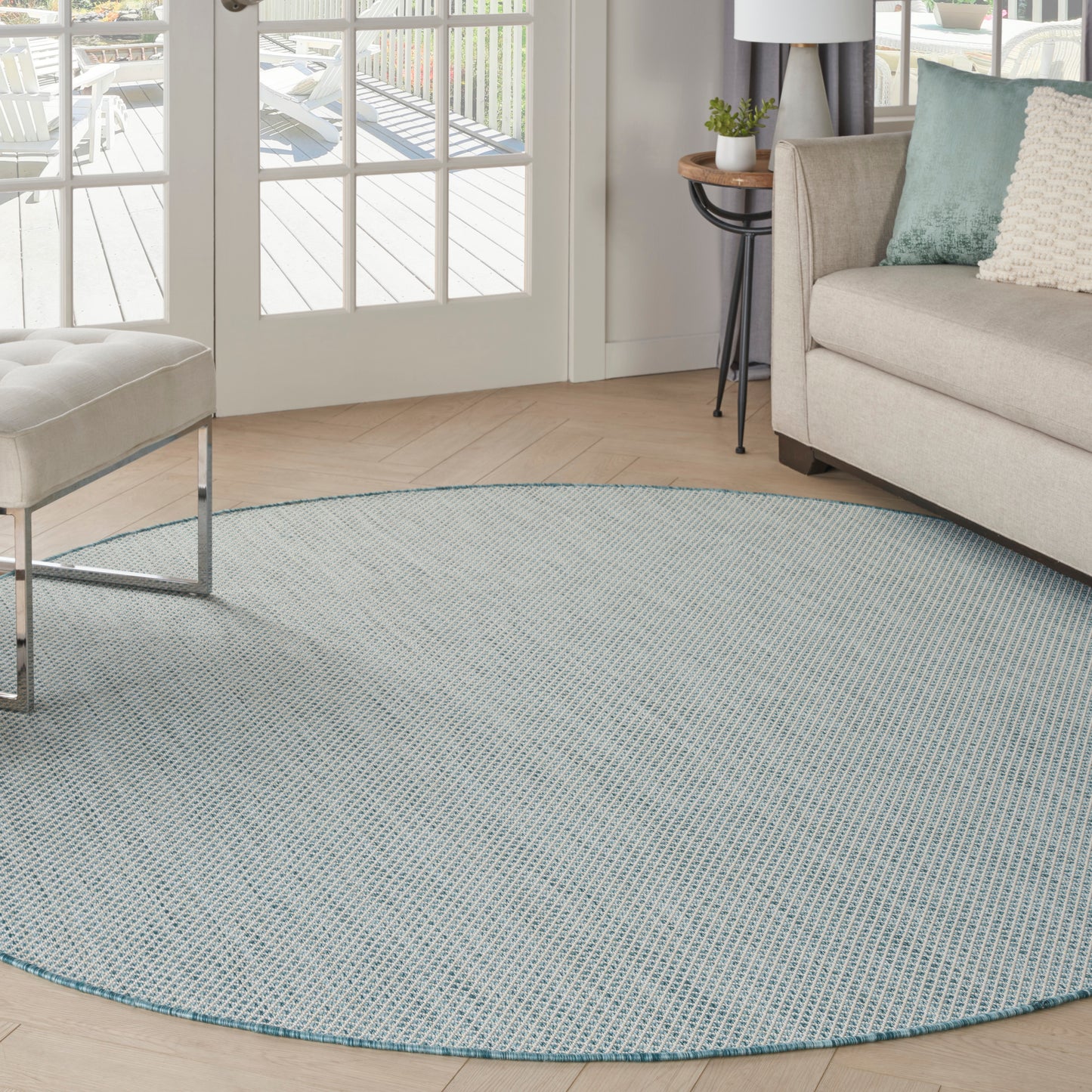 Nourison Courtyard 8' x Round Ivory Aqua Modern Rug