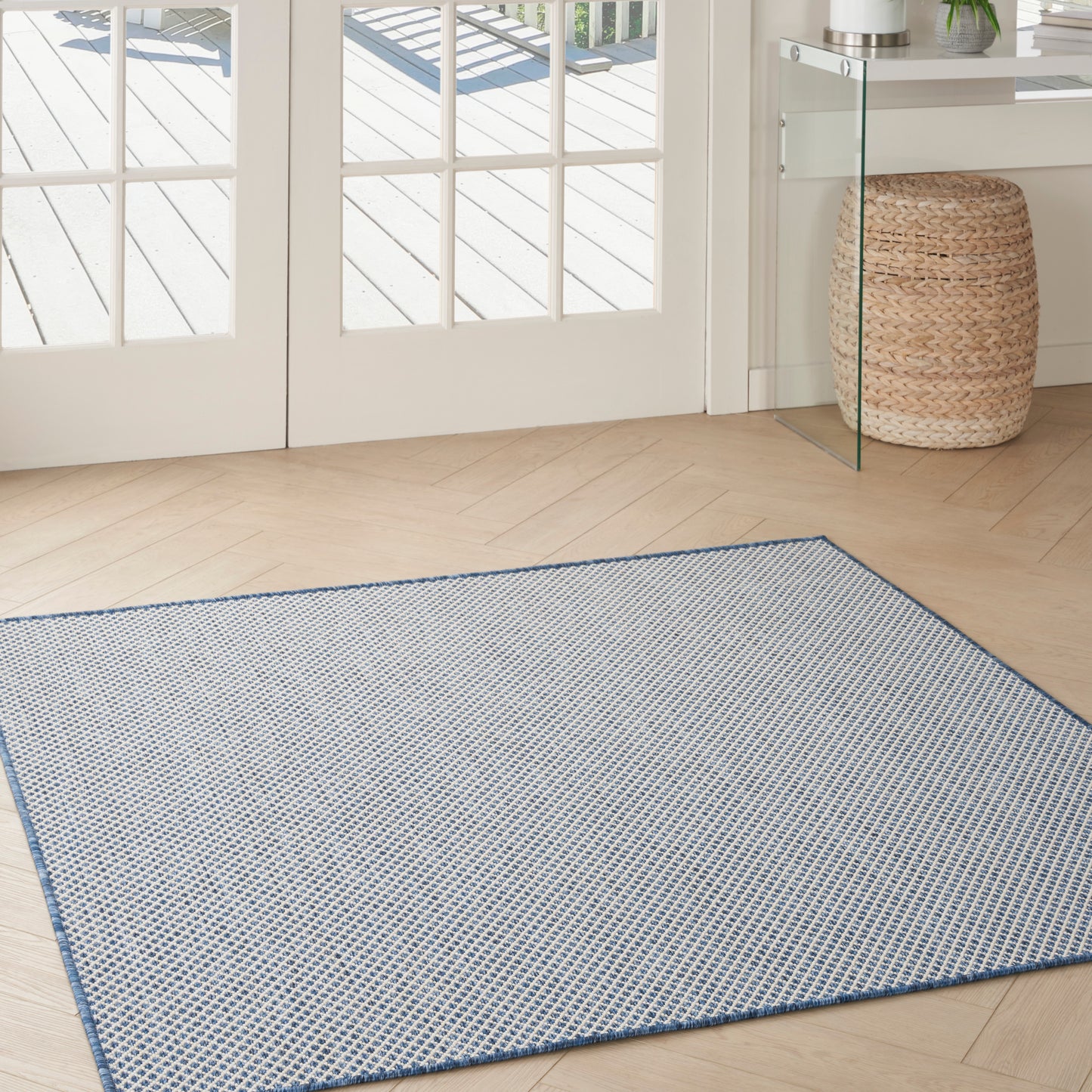 Nourison Courtyard 5' x Square Ivory Blue Modern Rug