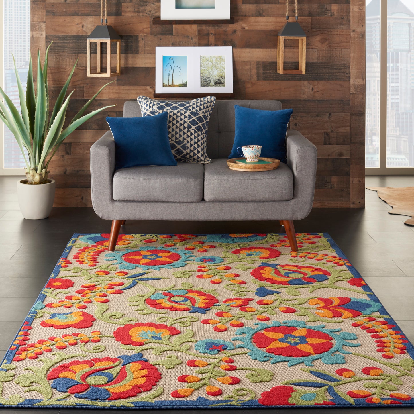 Nourison Aloha 5'3" x 7'5" Multicolor Farmhouse Rug