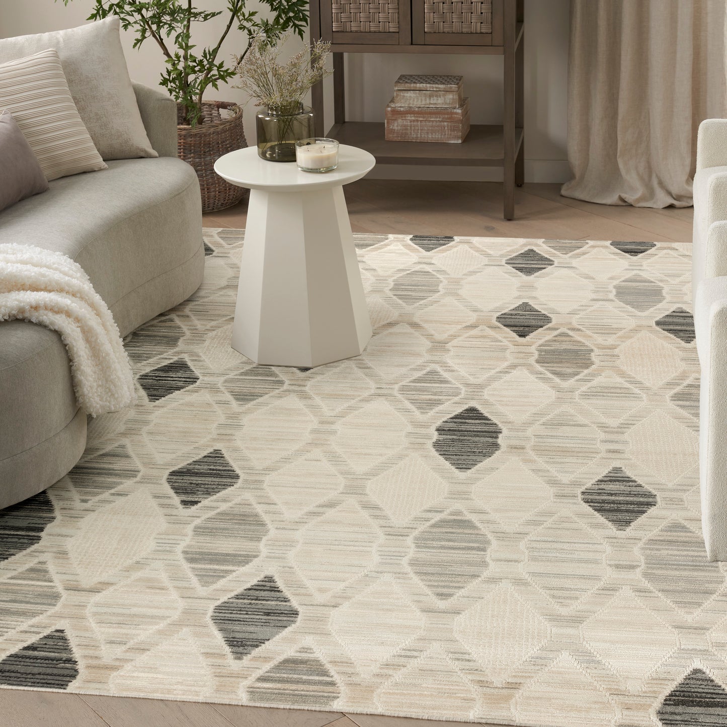 Nourison Serenity Home 9' x 12' Beige Grey Modern Indoor Rug