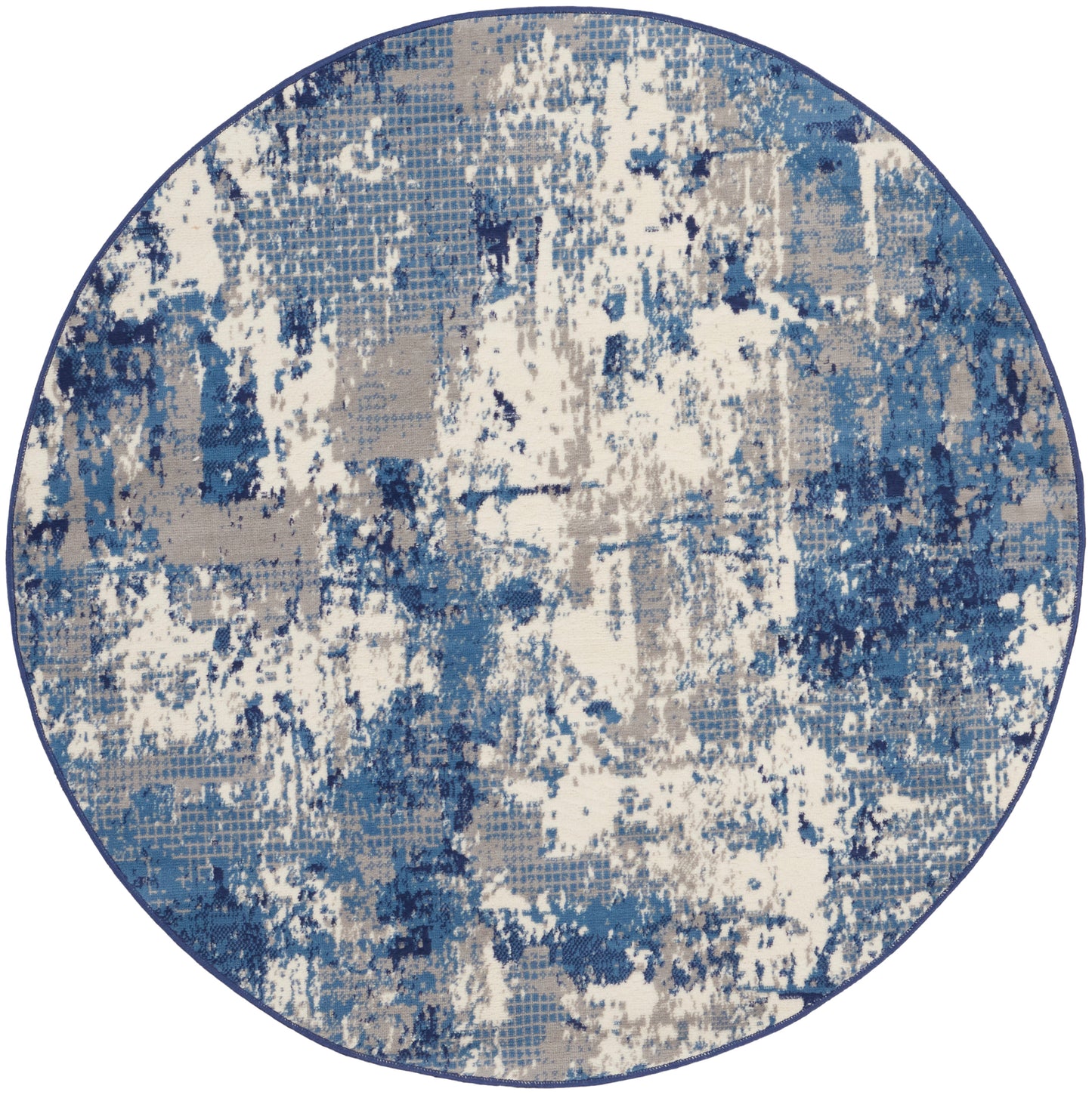 Nourison Grafix 5'3" x Round Navy Blue Modern Indoor Rug